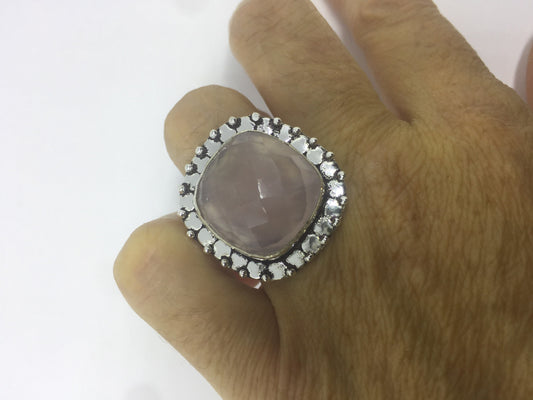 Vintage Genuine Rose Quartz Silver Ring