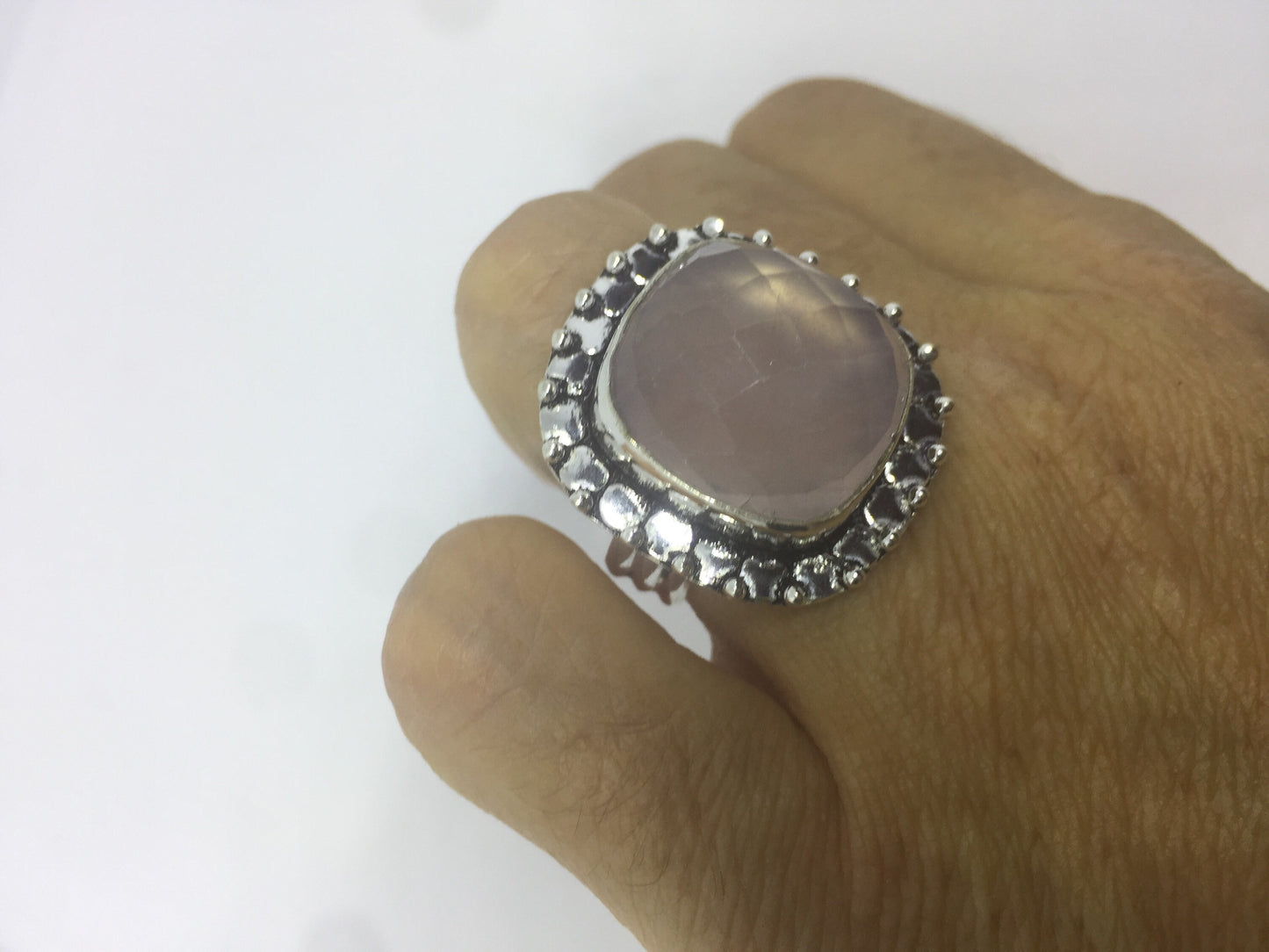 Vintage Genuine Rose Quartz Silver Ring