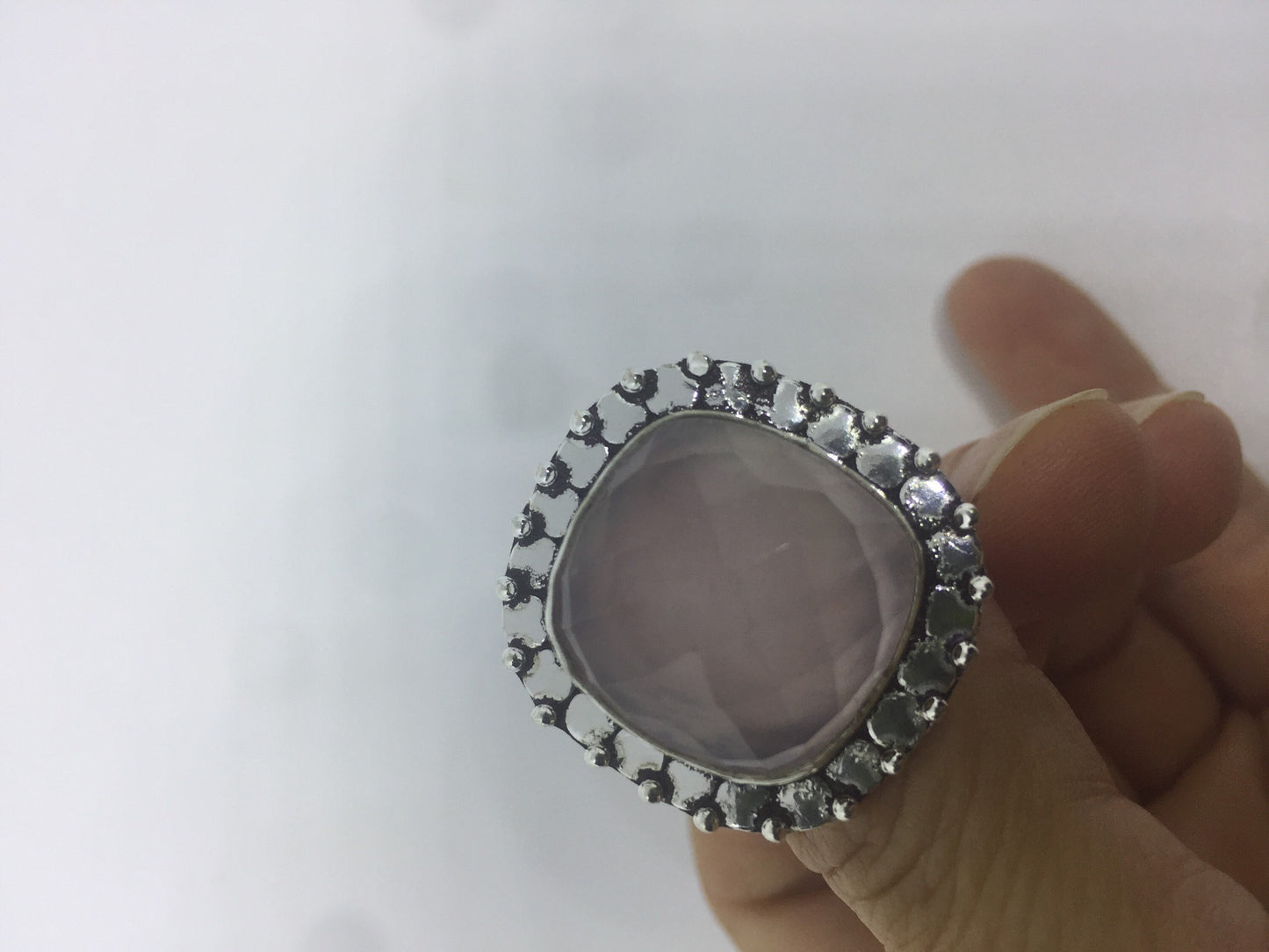 Vintage Genuine Rose Quartz Silver Ring