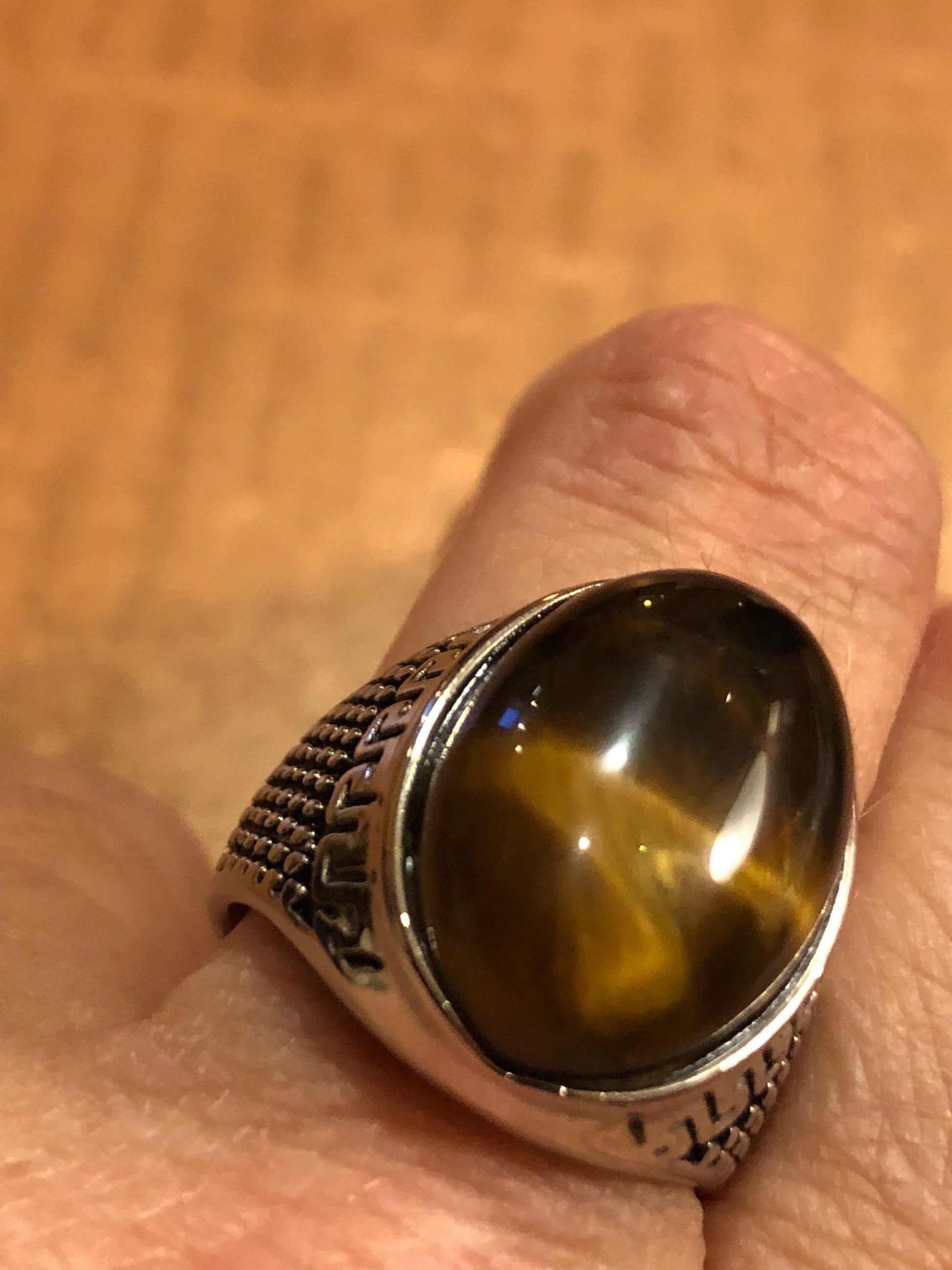 Vintage Gothic Stainless Steel Genuine Tigers Eye Ring