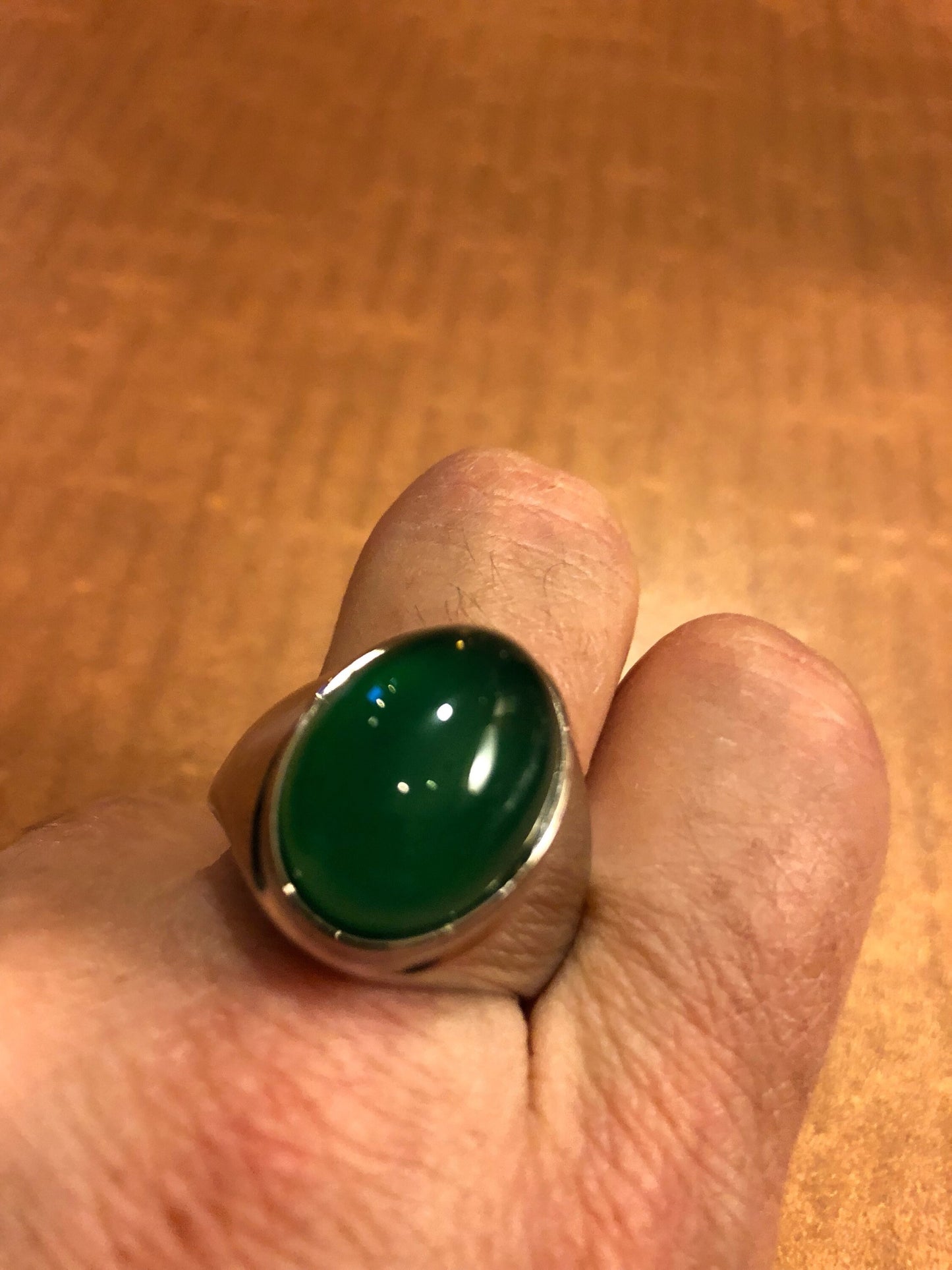 Vintage Gothic Silver Stainless Steel Genuine Green Onyx Mens Ring