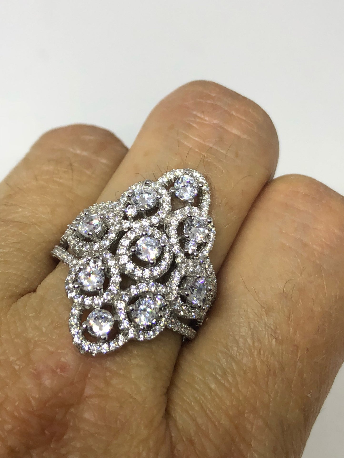 Vintage filigree Cubic Zirconia Crystal Gothic Sterling Silver ring
