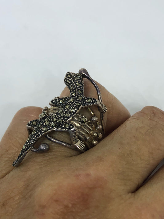 Vintage 1970's SterlingSilver marcasite Lizard Ring