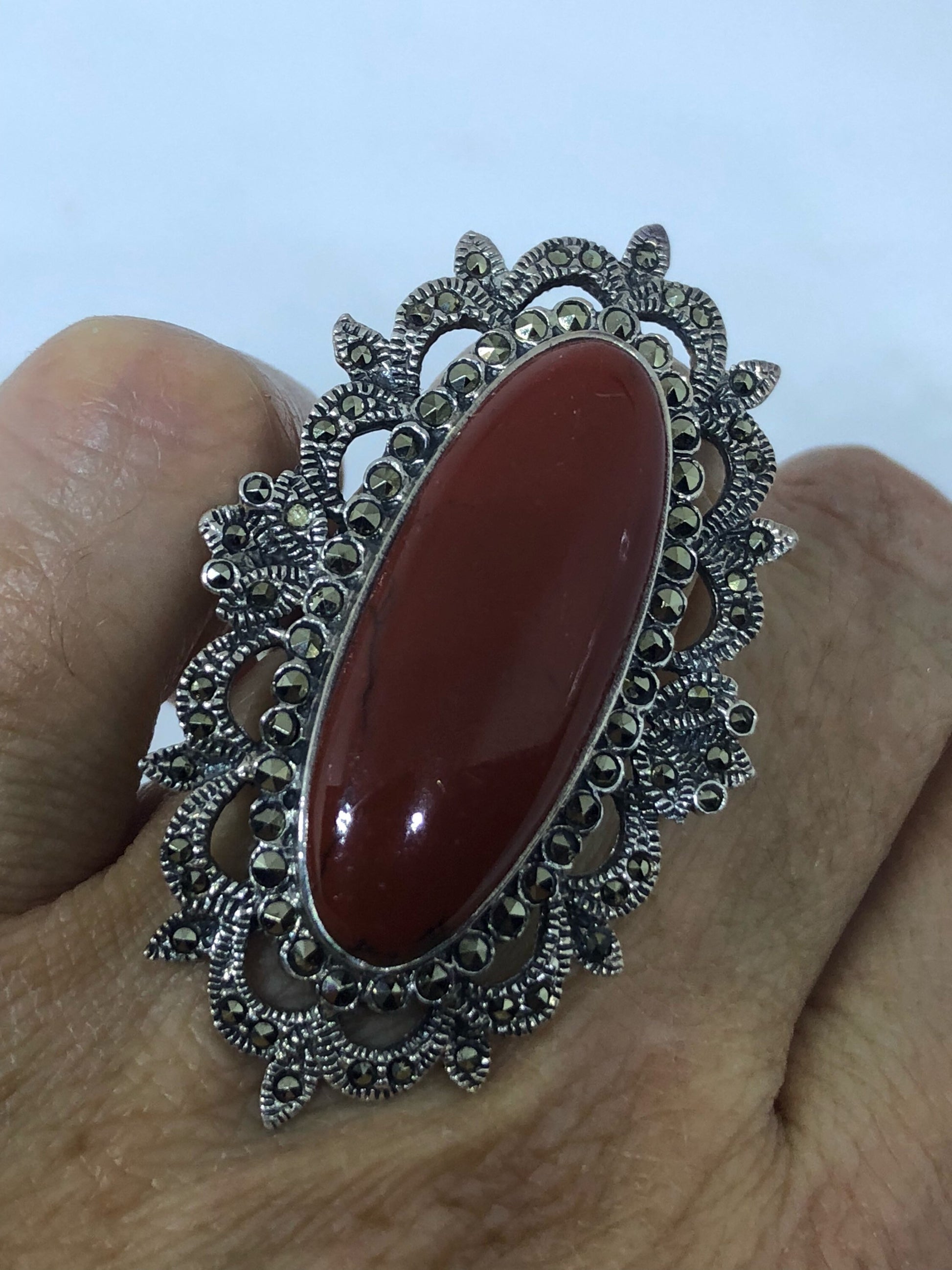 Vintage Genuine Red Jasper 925 Sterling Silver Ring