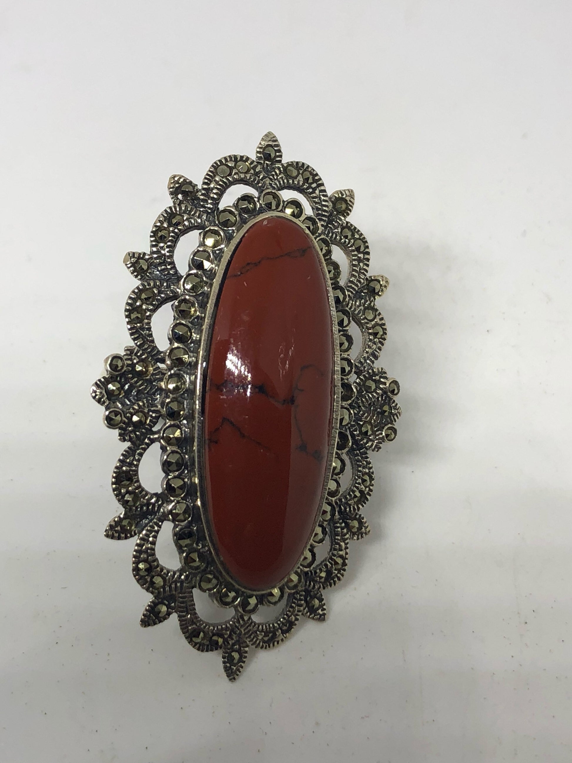 Vintage Genuine Red Jasper 925 Sterling Silver Ring