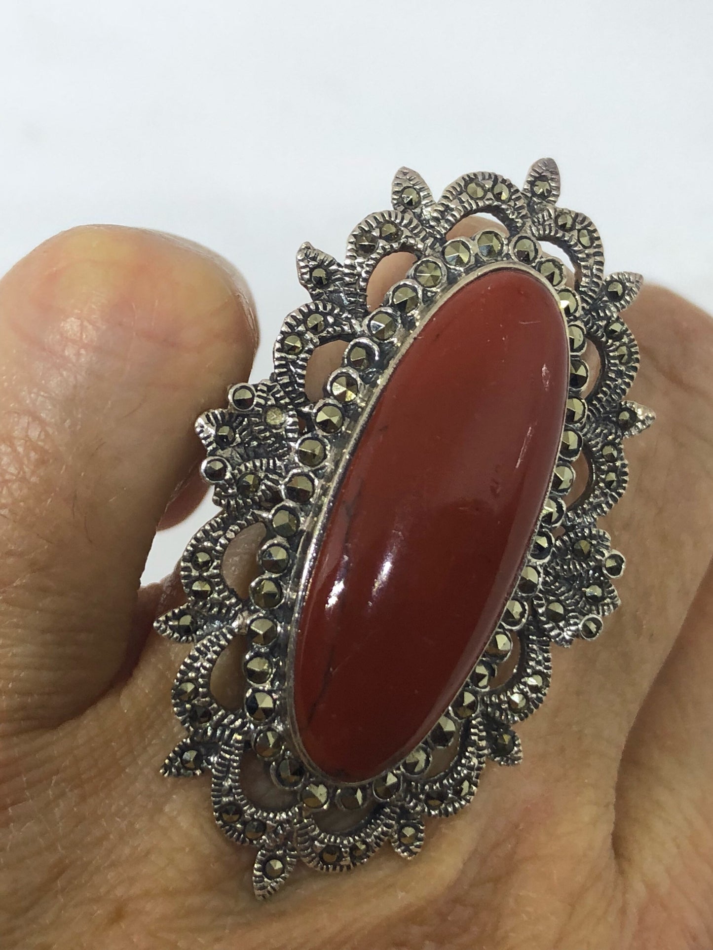 Vintage Genuine Red Jasper 925 Sterling Silver Ring