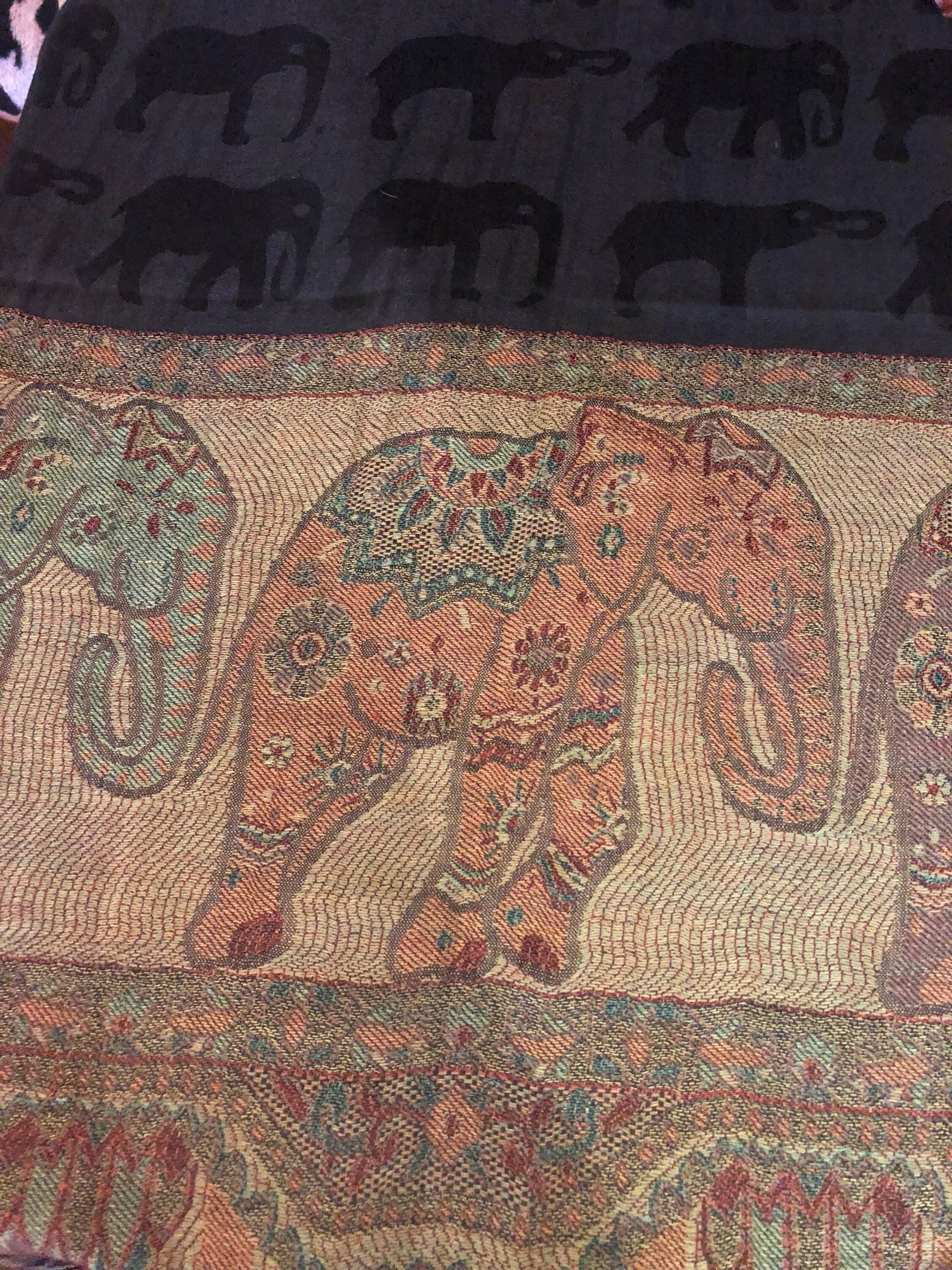 Vintage Elephant Paisley Brocade Pashmina Scarf Wrap Shawl