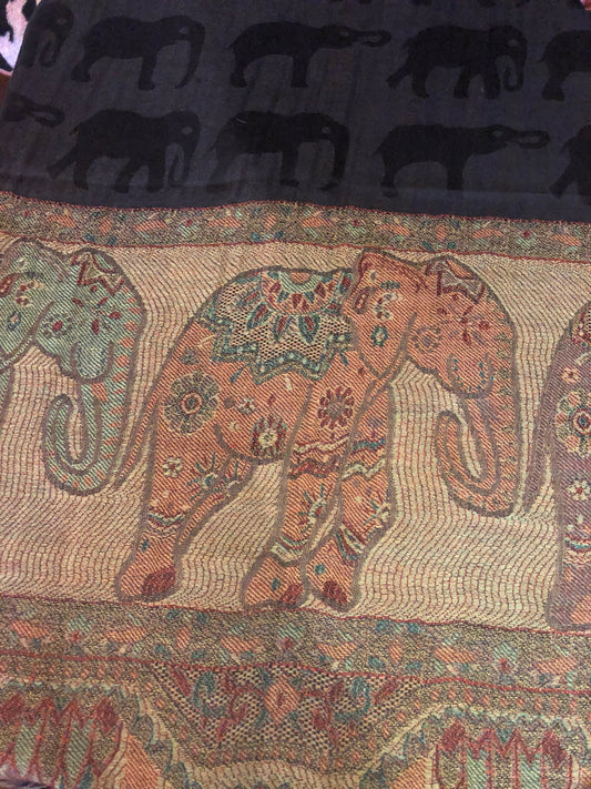 Vintage Elephant Paisley Brocade Pashmina Scarf Wrap Shawl