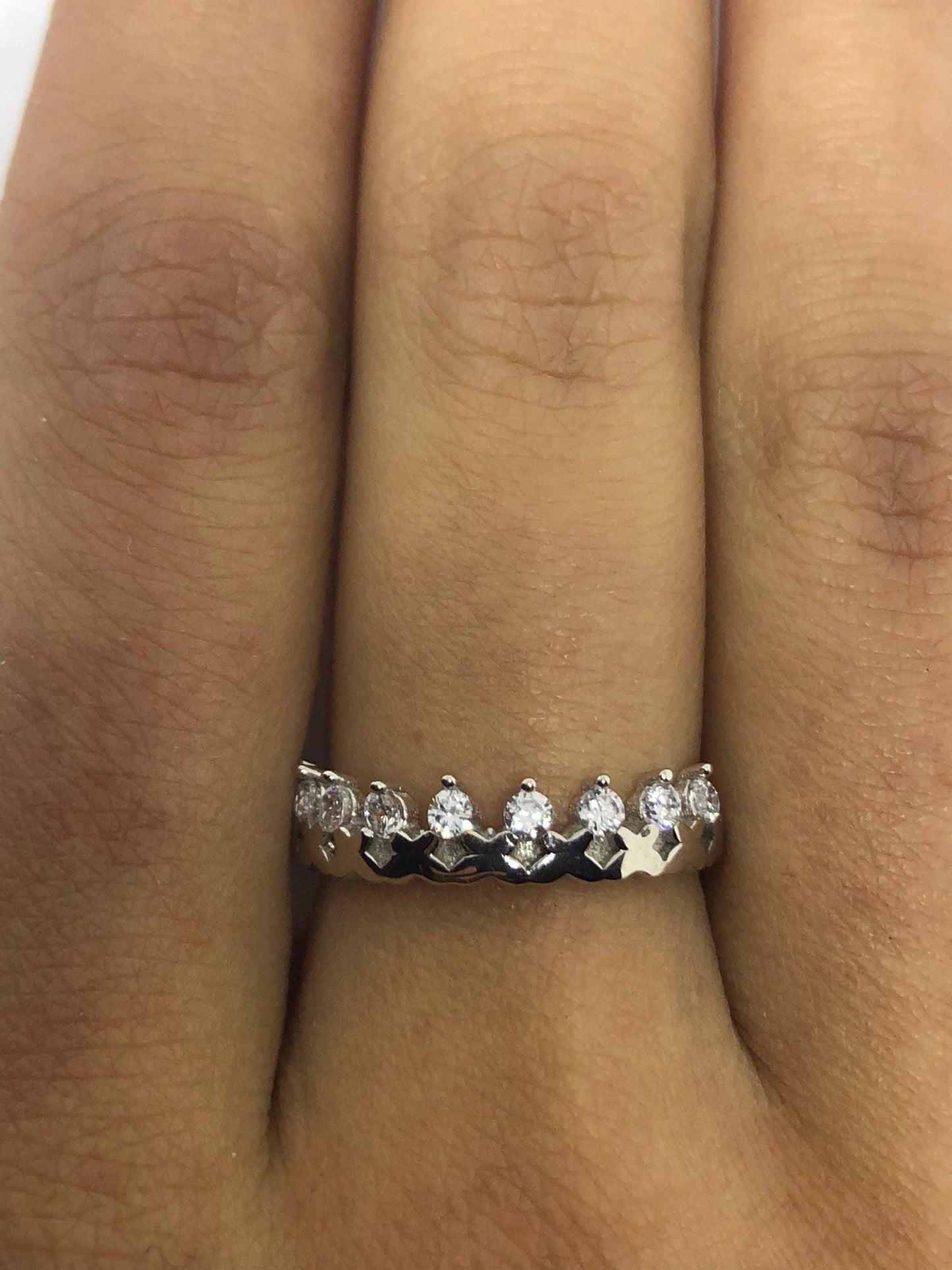 Brooklyn Line Micro Cubic Zirconia Crystal Sterling Silver Band Ring