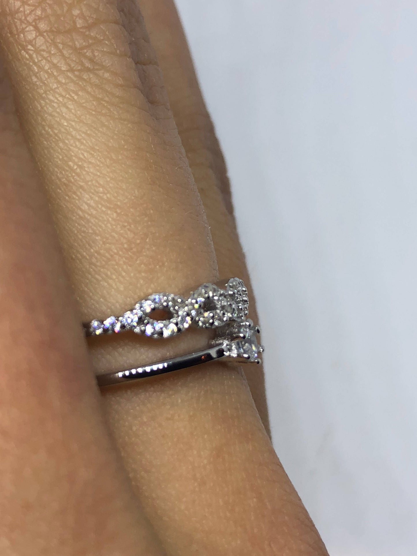 Brooklyn Line Micro Cubic Zirconia Crystal Sterling Silver Band Ring