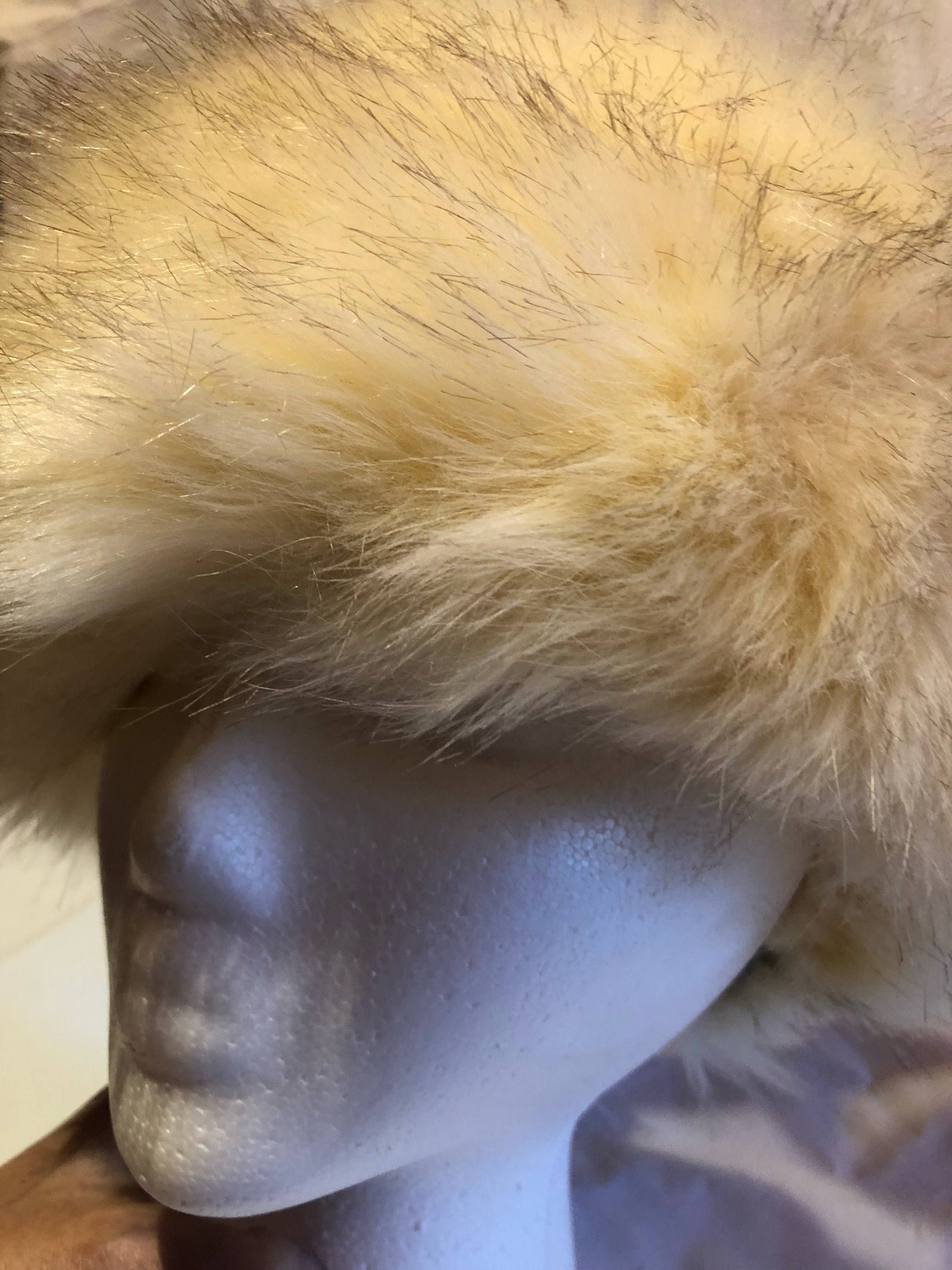 Vintage ivory Faux Fox Fur Russian Deco Trapper Hat