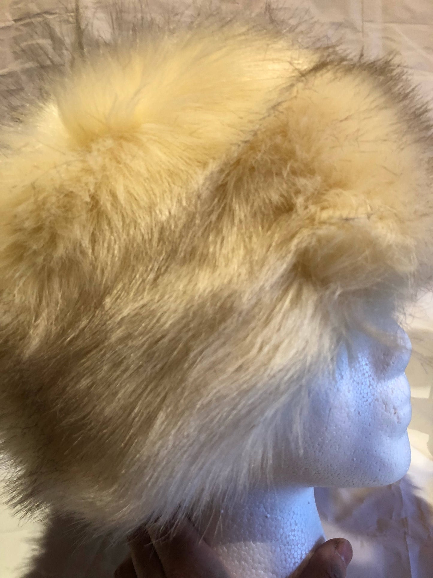 Vintage ivory Faux Fox Fur Russian Deco Trapper Hat