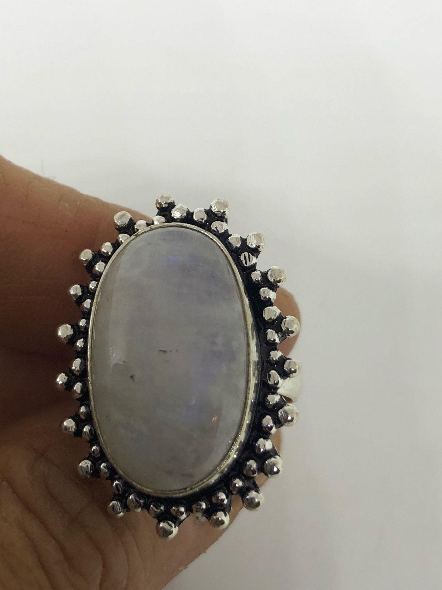 Vintage Genuine Blue White Rainbow Moonstone Ring