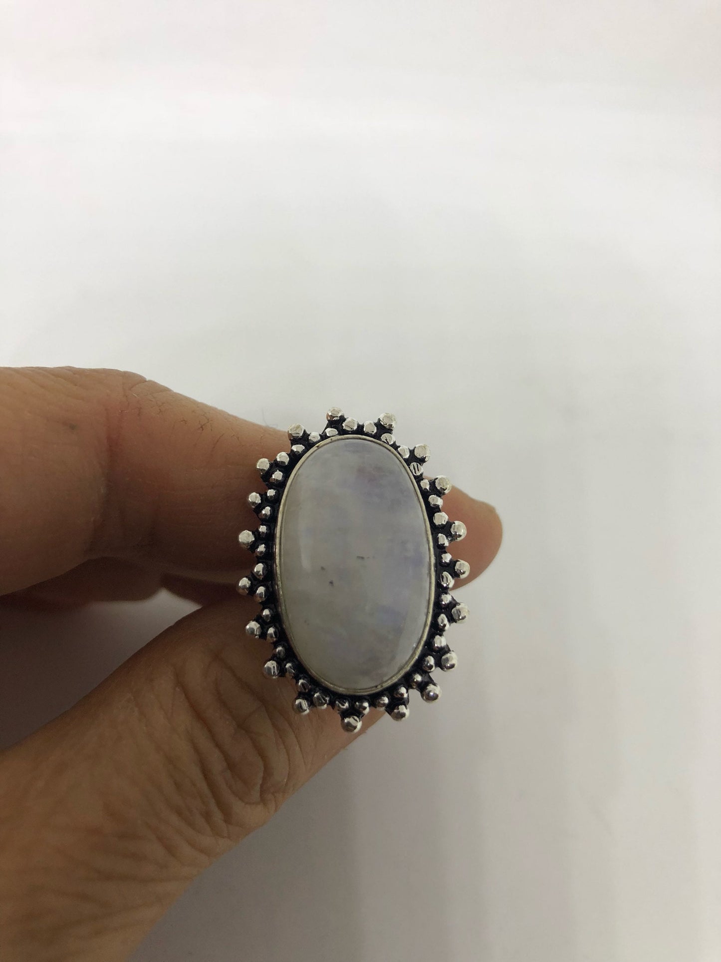 Vintage Genuine Blue White Rainbow Moonstone Ring