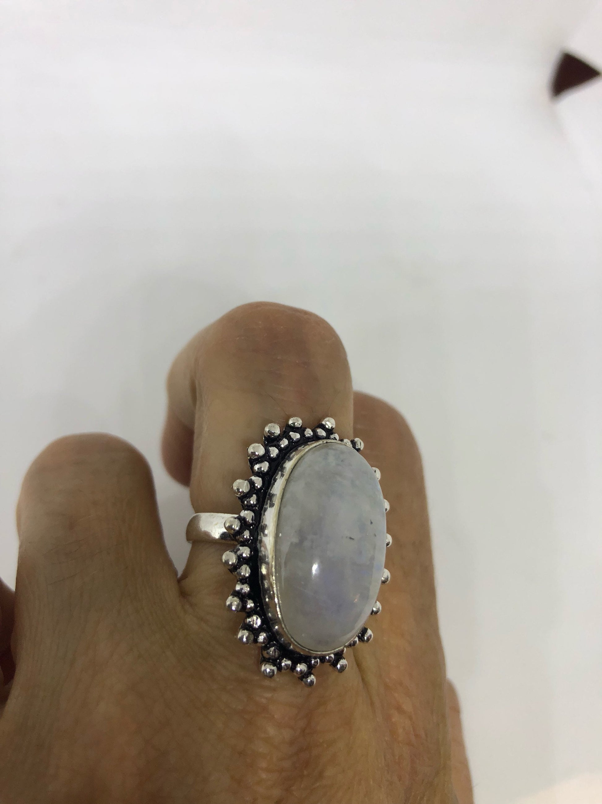 Vintage Genuine Blue White Rainbow Moonstone Ring