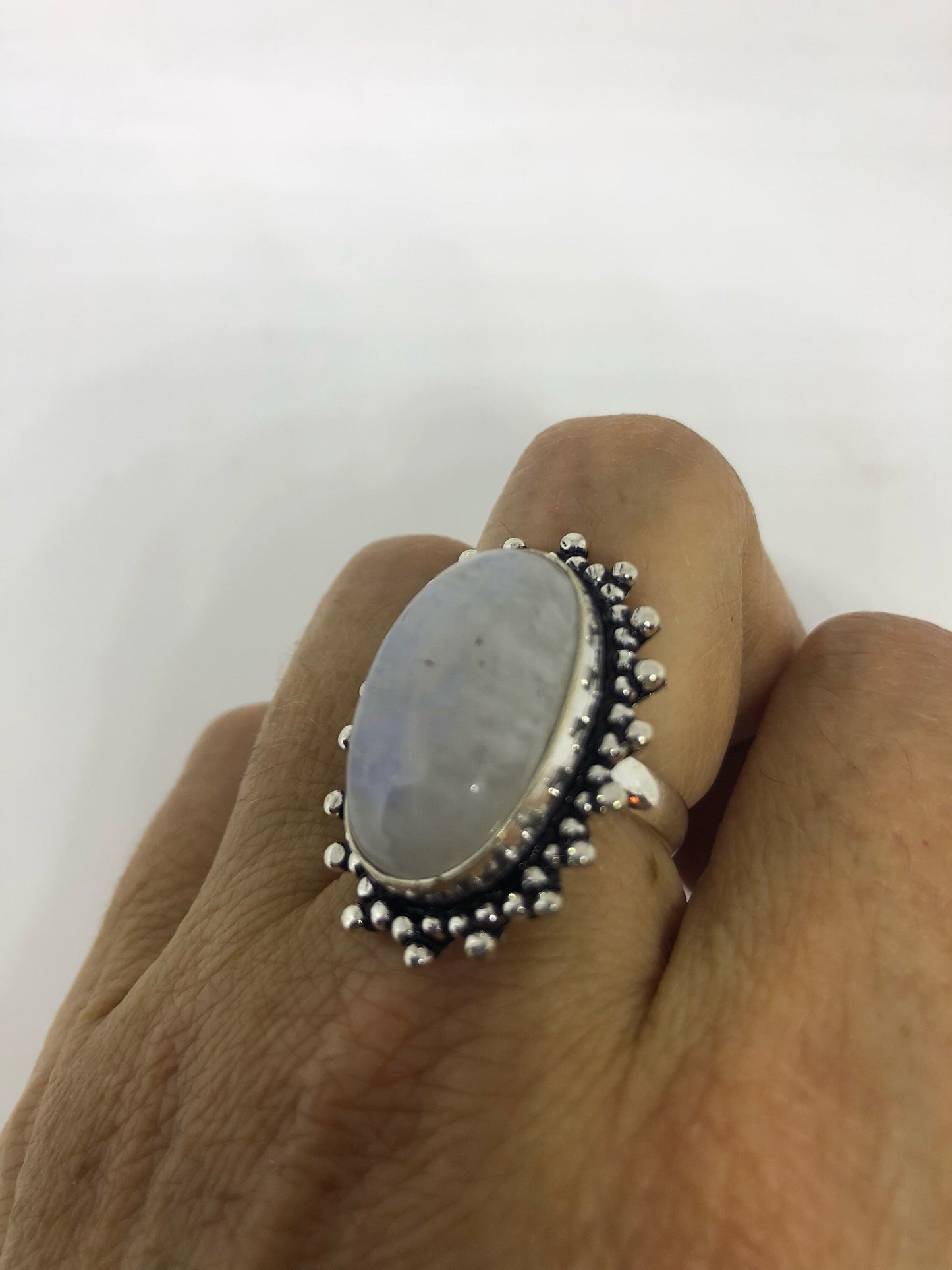 Vintage Genuine Blue White Rainbow Moonstone Ring