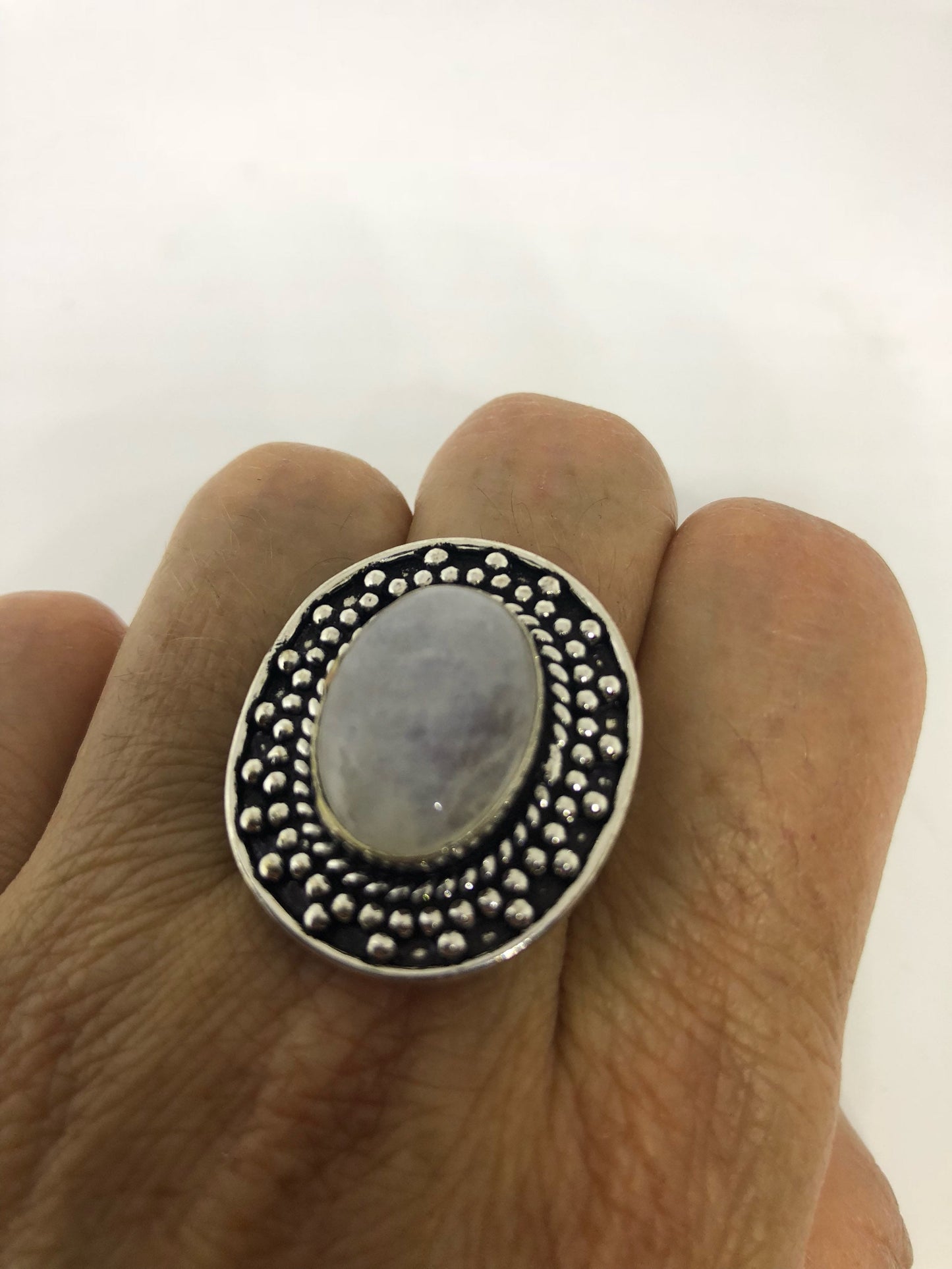 Vintage Genuine Blue White Rainbow Moonstone Ring