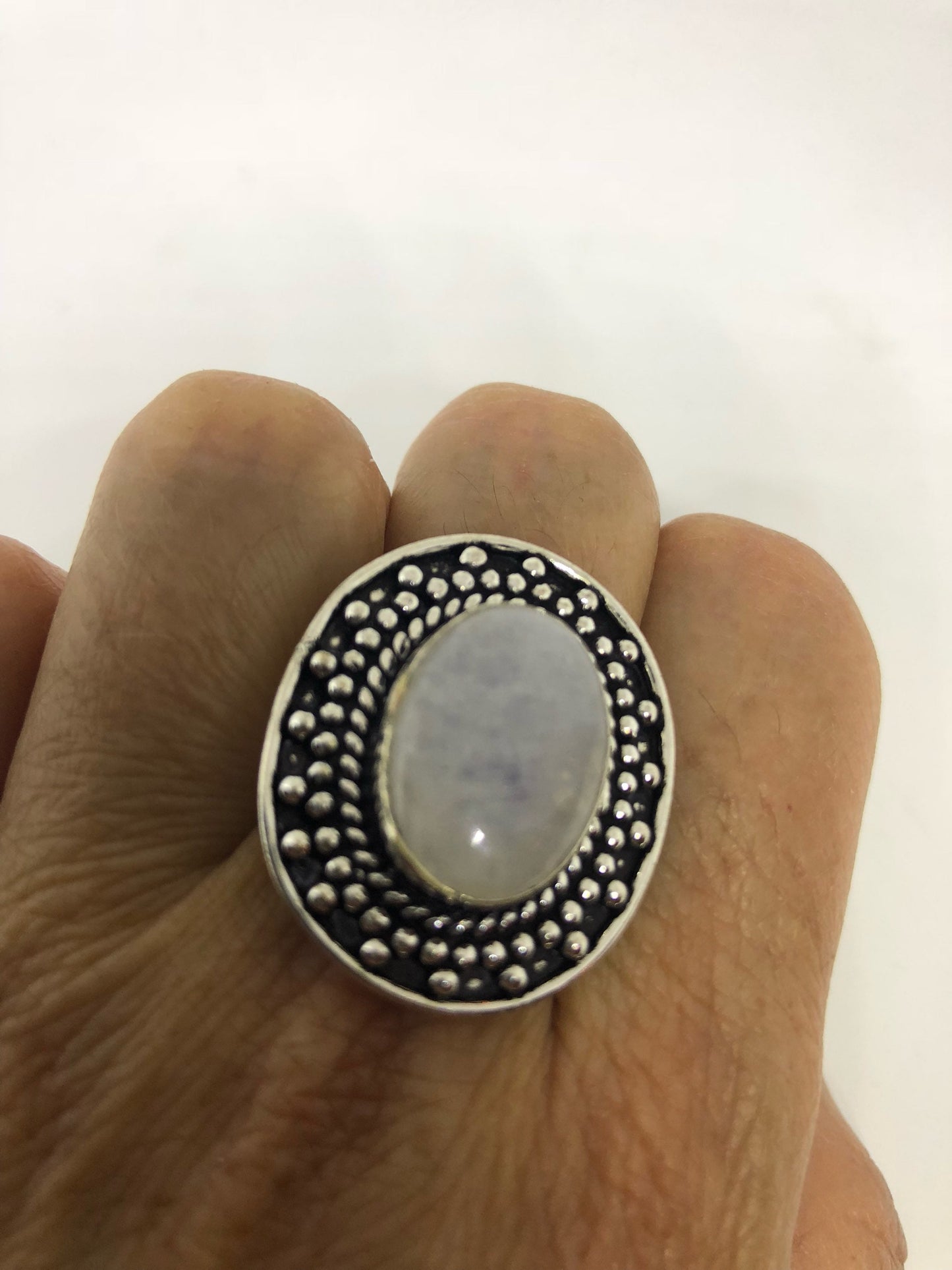 Vintage Genuine Blue White Rainbow Moonstone Ring