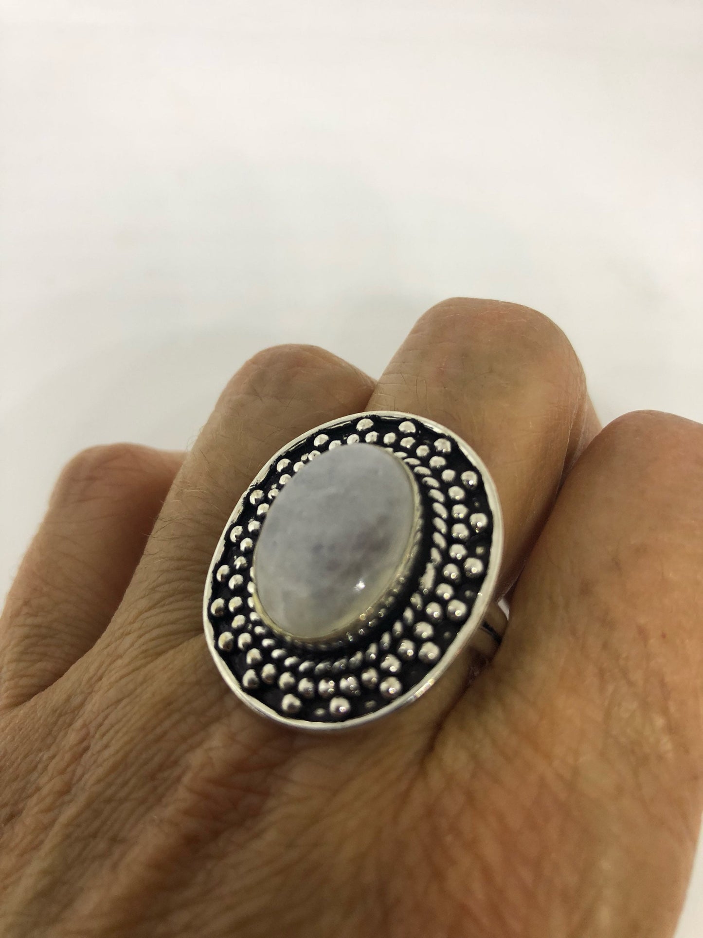 Vintage Genuine Blue White Rainbow Moonstone Ring