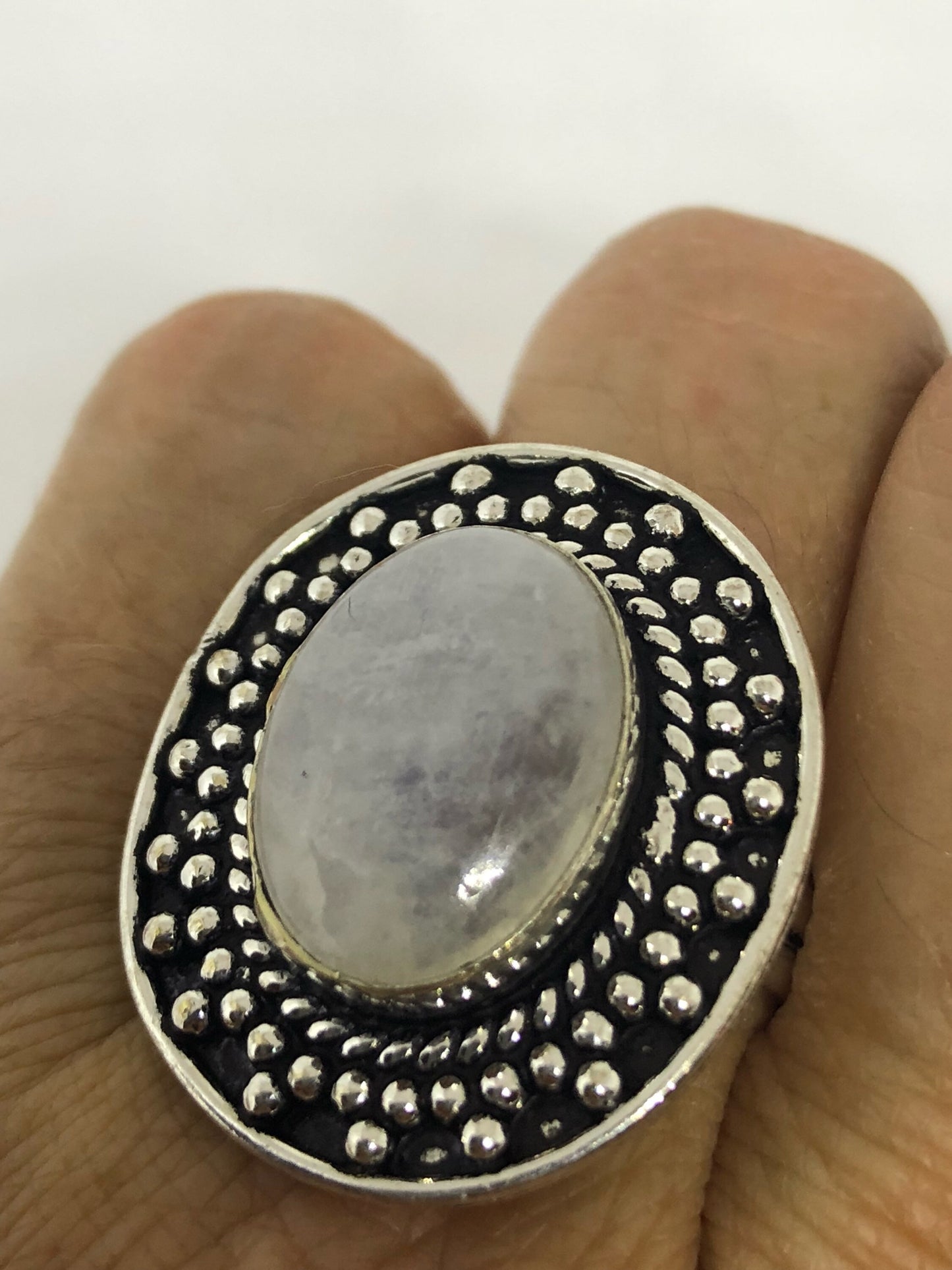 Vintage Genuine Blue White Rainbow Moonstone Ring