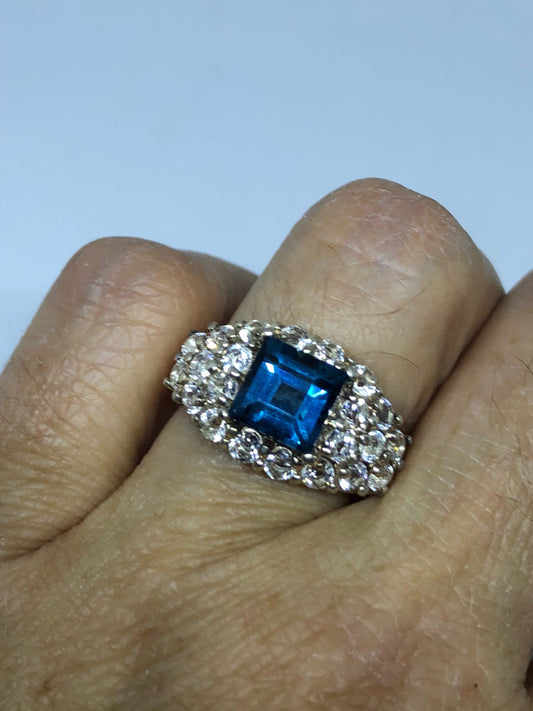 Vintage Genuine London Blue Topaz 925 Sterling Silver Ring