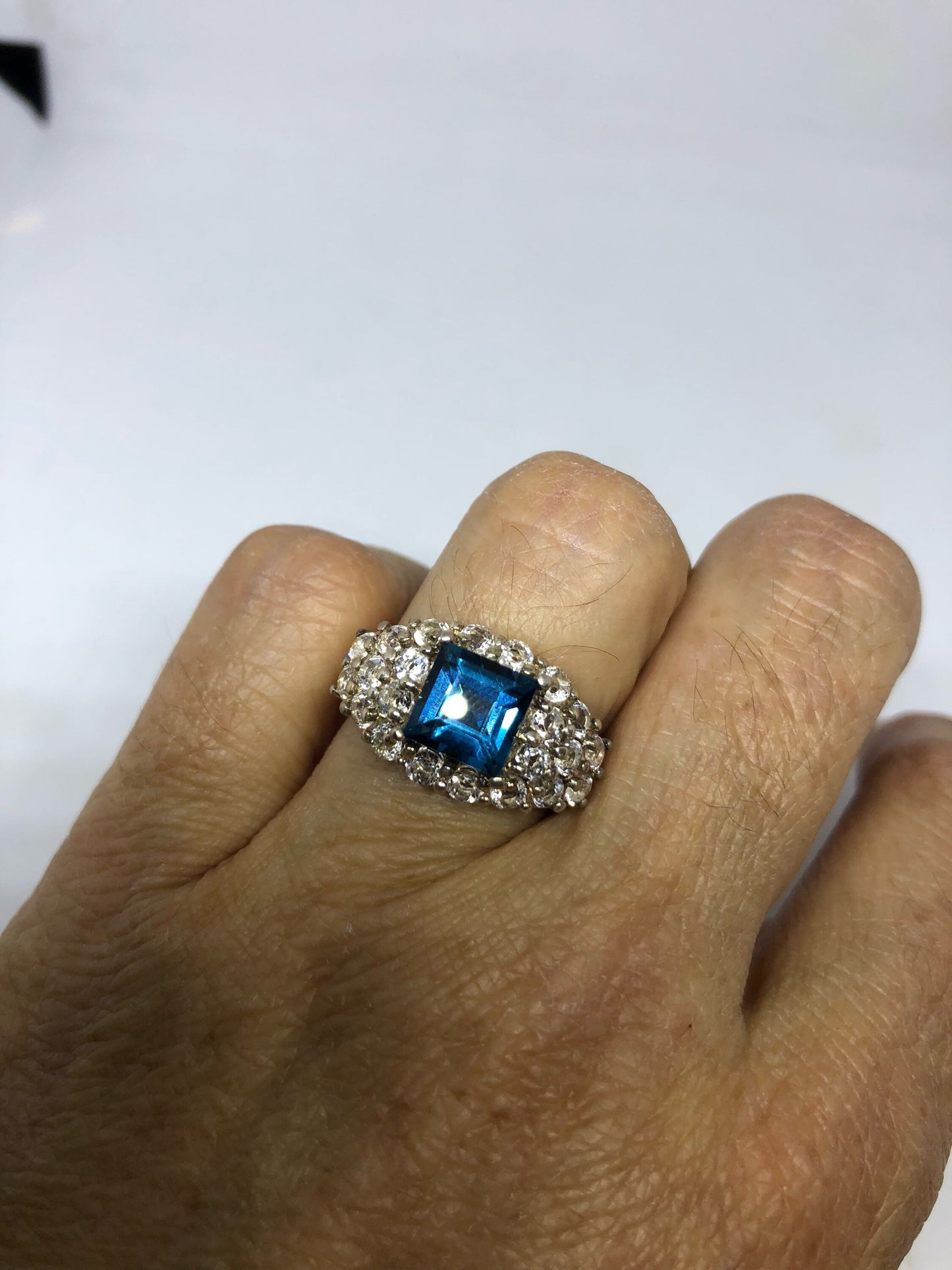 Vintage Genuine London Blue Topaz 925 Sterling Silver Ring