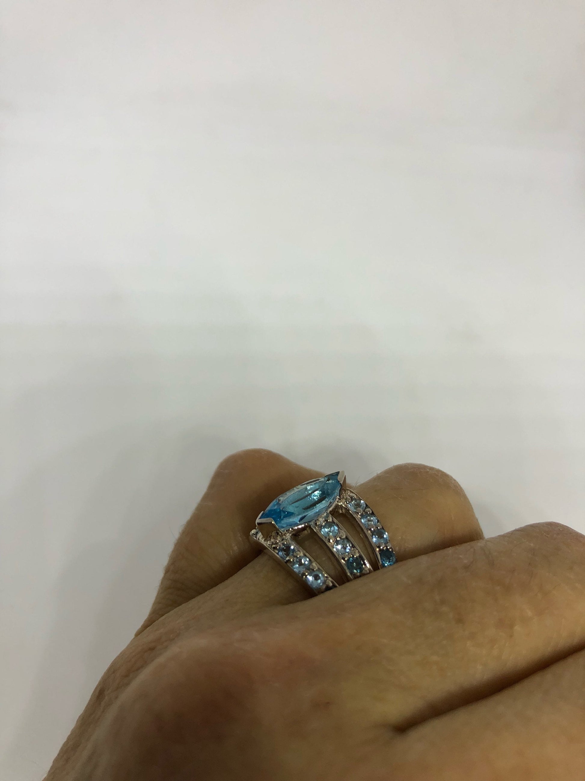 Vintage genuine blue topaz 925 sterling silver cocktail Ring