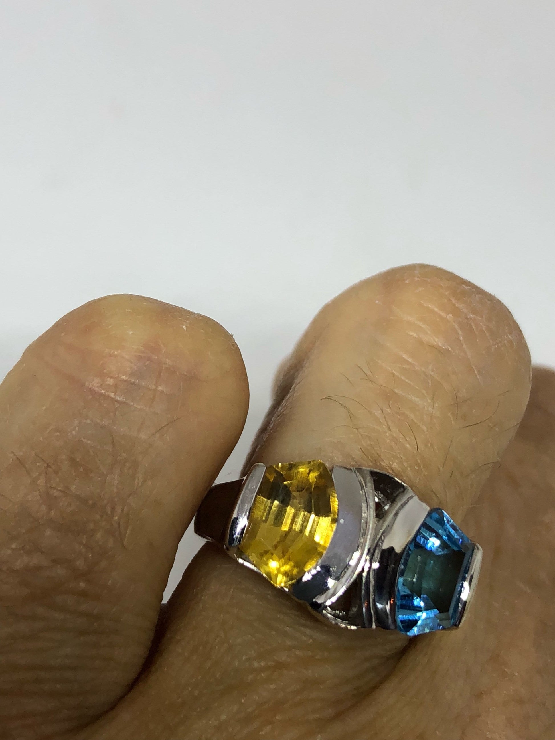 Vintage genuine blue topaz and citrine 925 sterling silver Ring