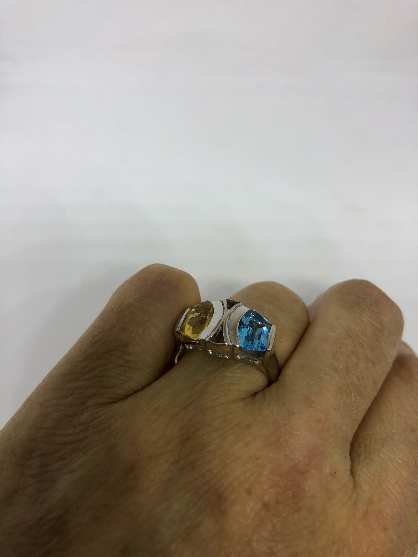 Vintage genuine blue topaz and citrine 925 sterling silver Ring