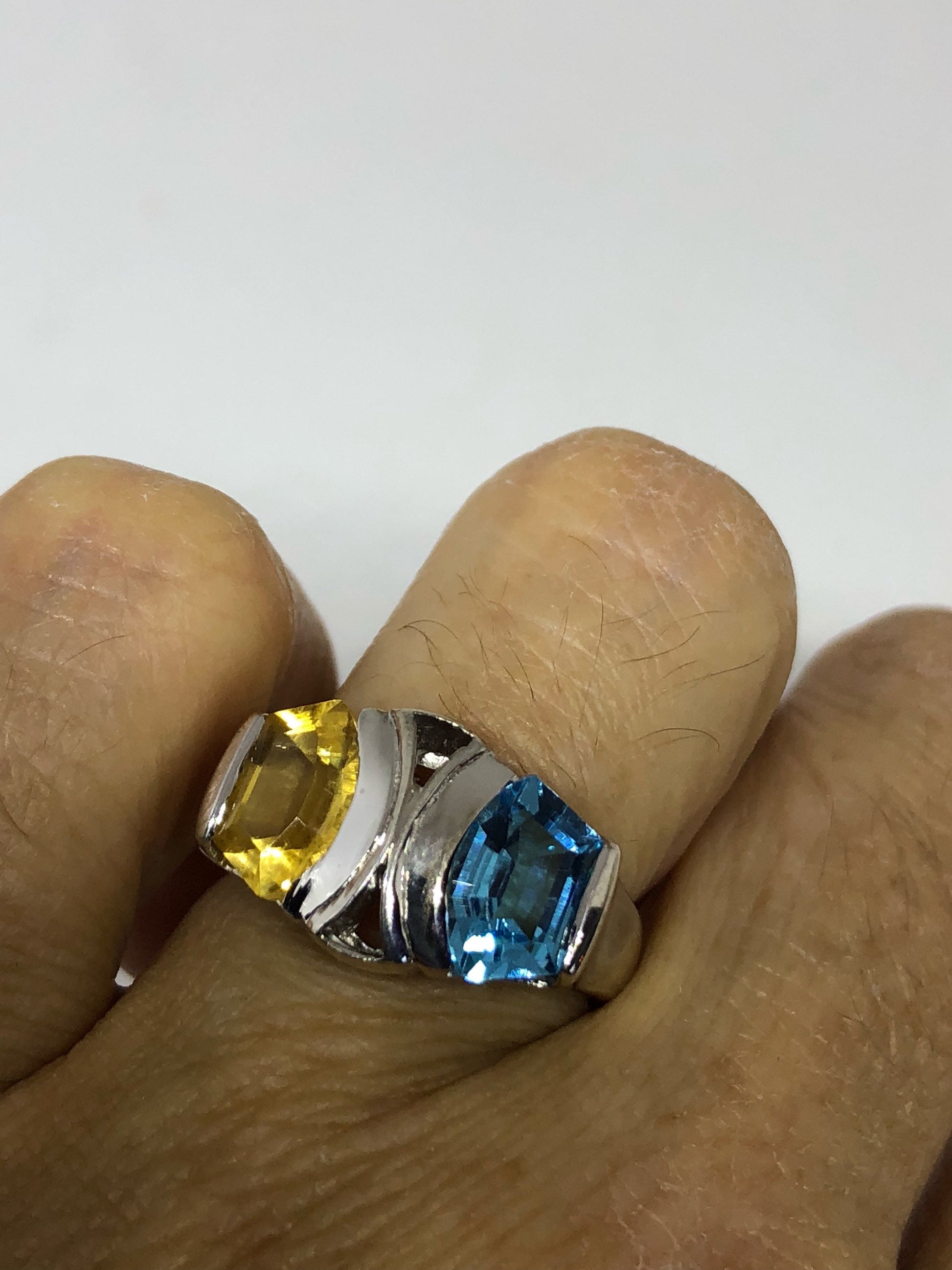 Vintage genuine blue topaz and citrine 925 sterling silver Ring