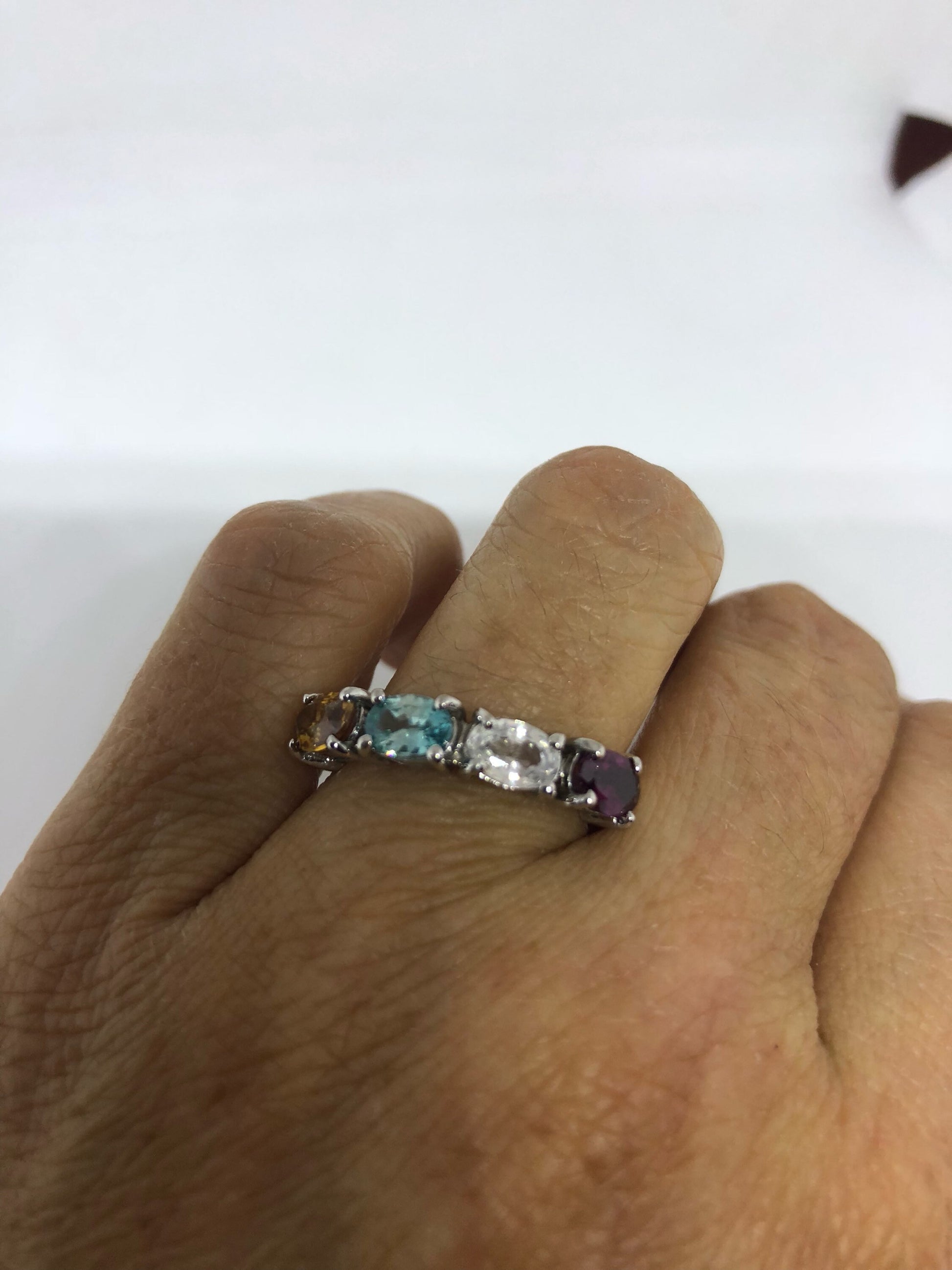 Vintage Mixed Genuine Gemstones 925 Sterling Silver Ring