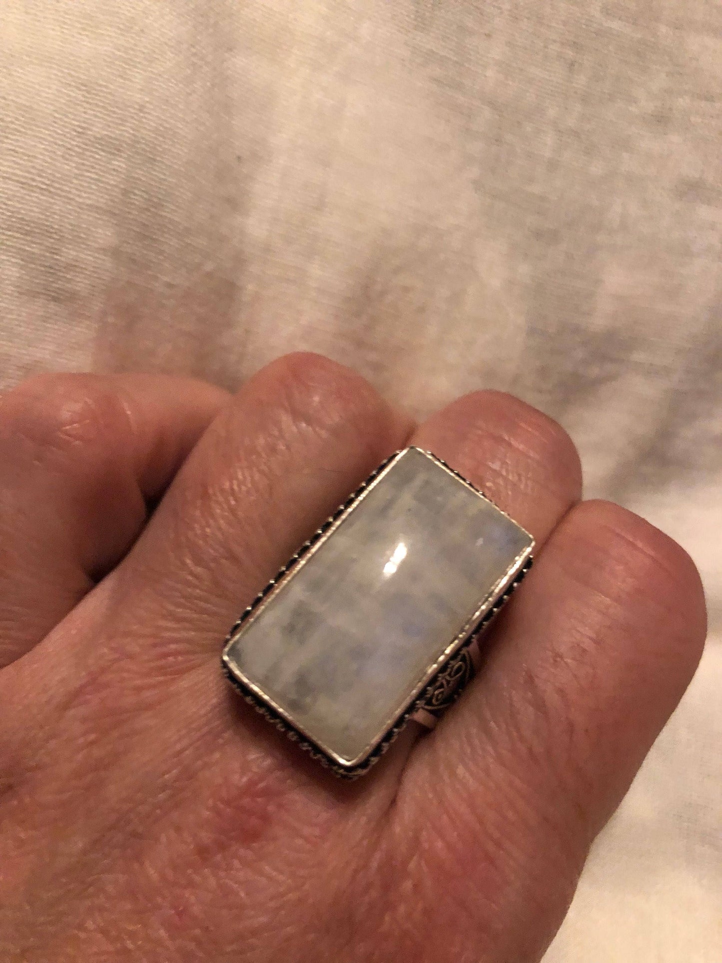 Vintage Genuine Blue White Rainbow Moonstone Ring