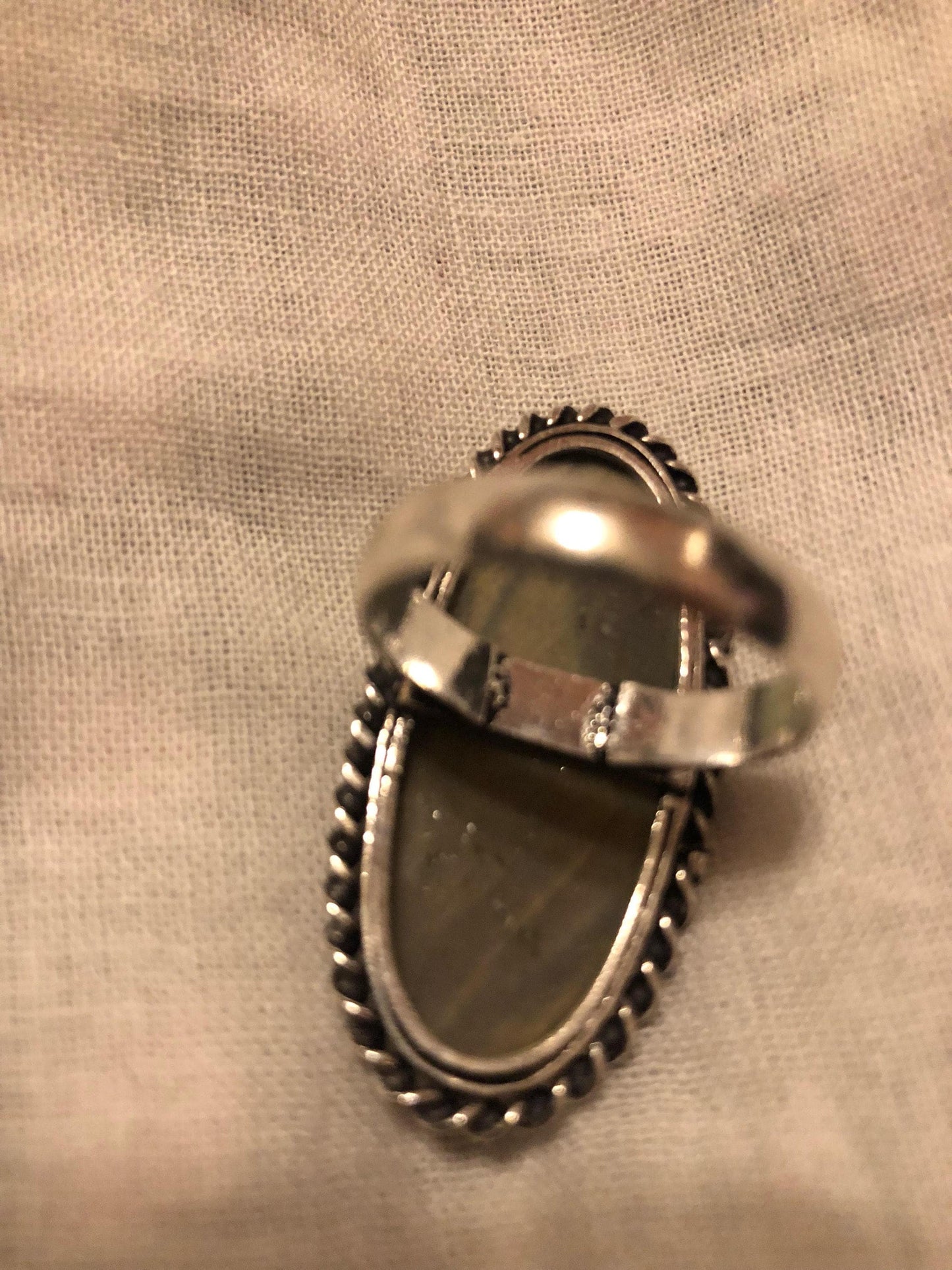 Vintage Large Blue Green Labradorite Stone Silver Ring