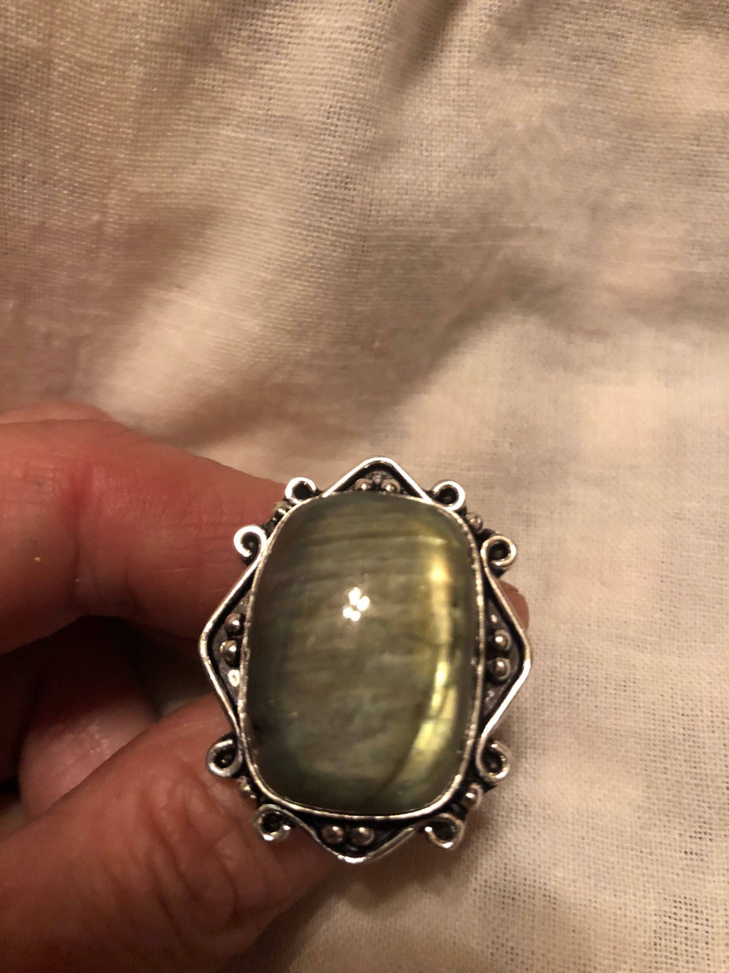 Vintage Large Blue Green Labradorite Stone Silver Ring