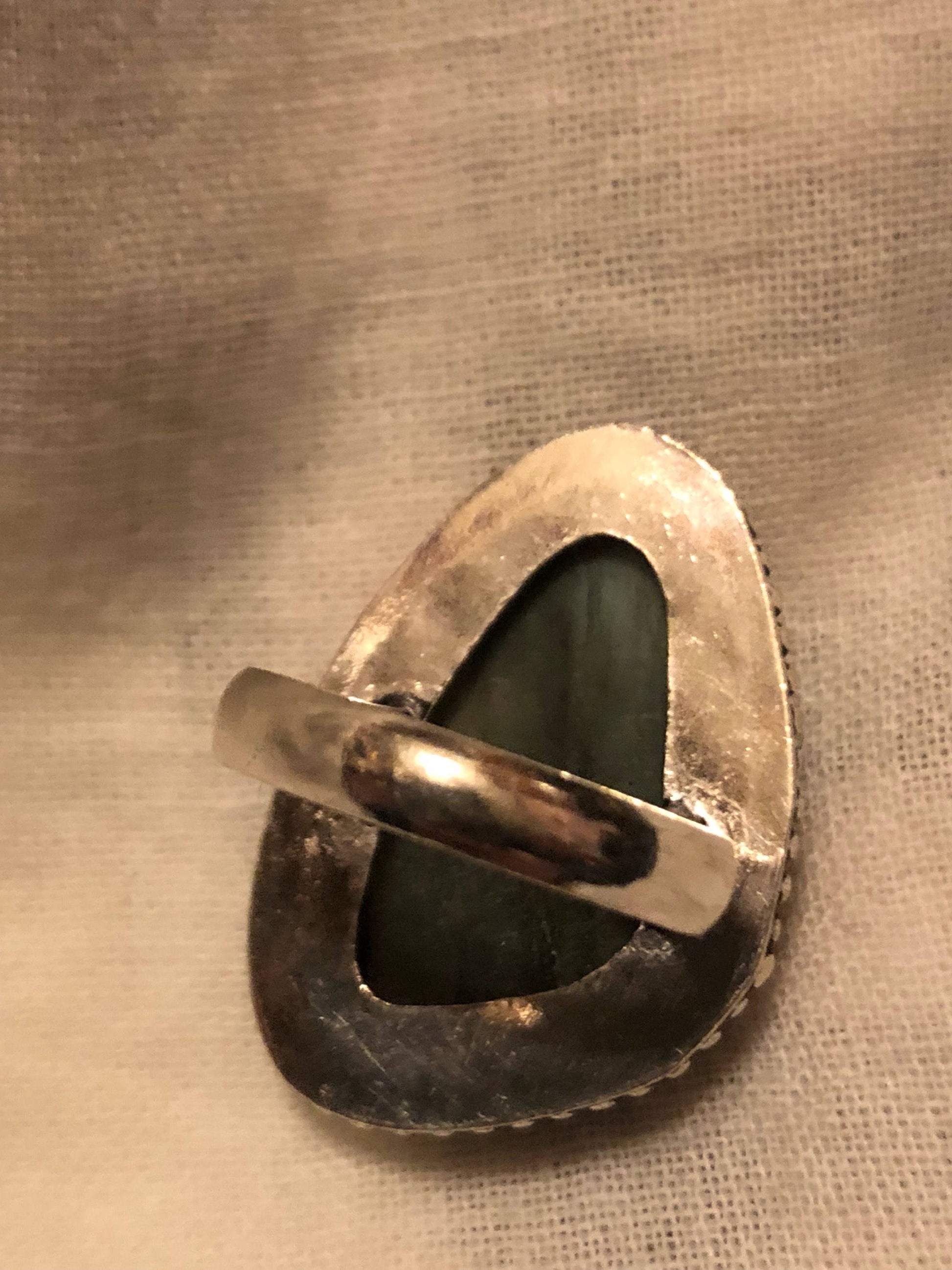 Vintage Large Blue Green Labradorite Stone Silver Ring