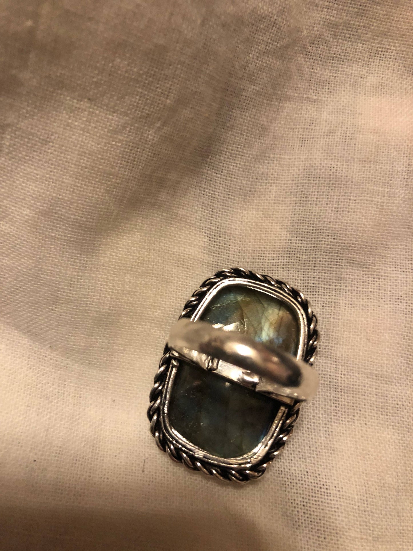 Vintage Large Blue Green Labradorite Stone Silver Ring