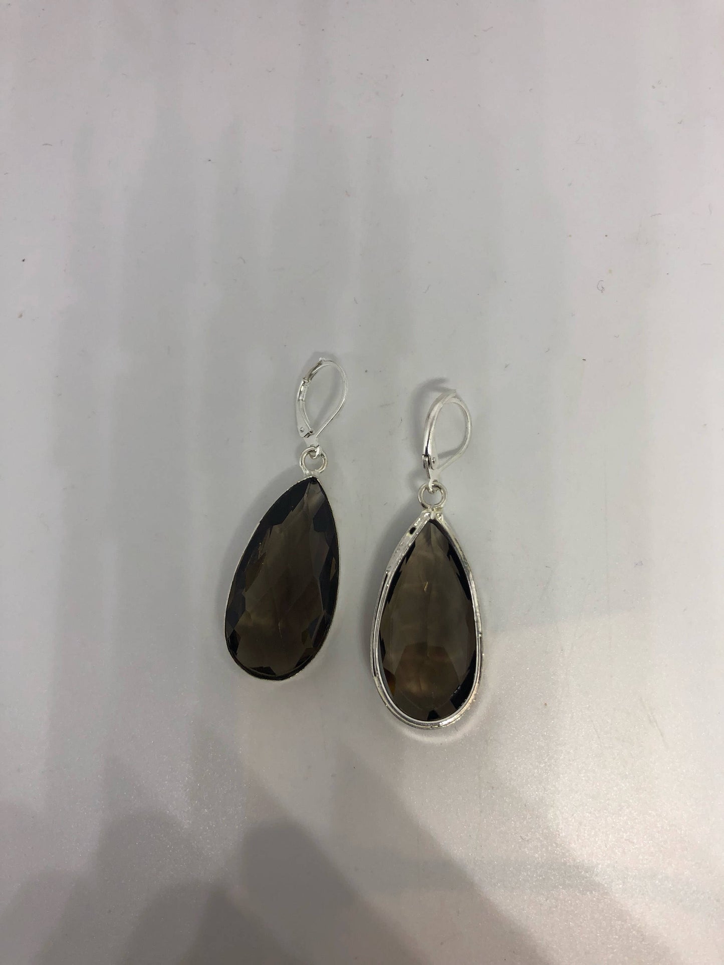 Antique Vintage Smoky Volcanic Glass Silver Dangle Earrings