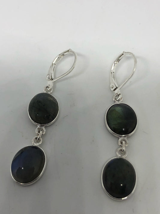 Vintage Labradorite Silver Dangle Earrings