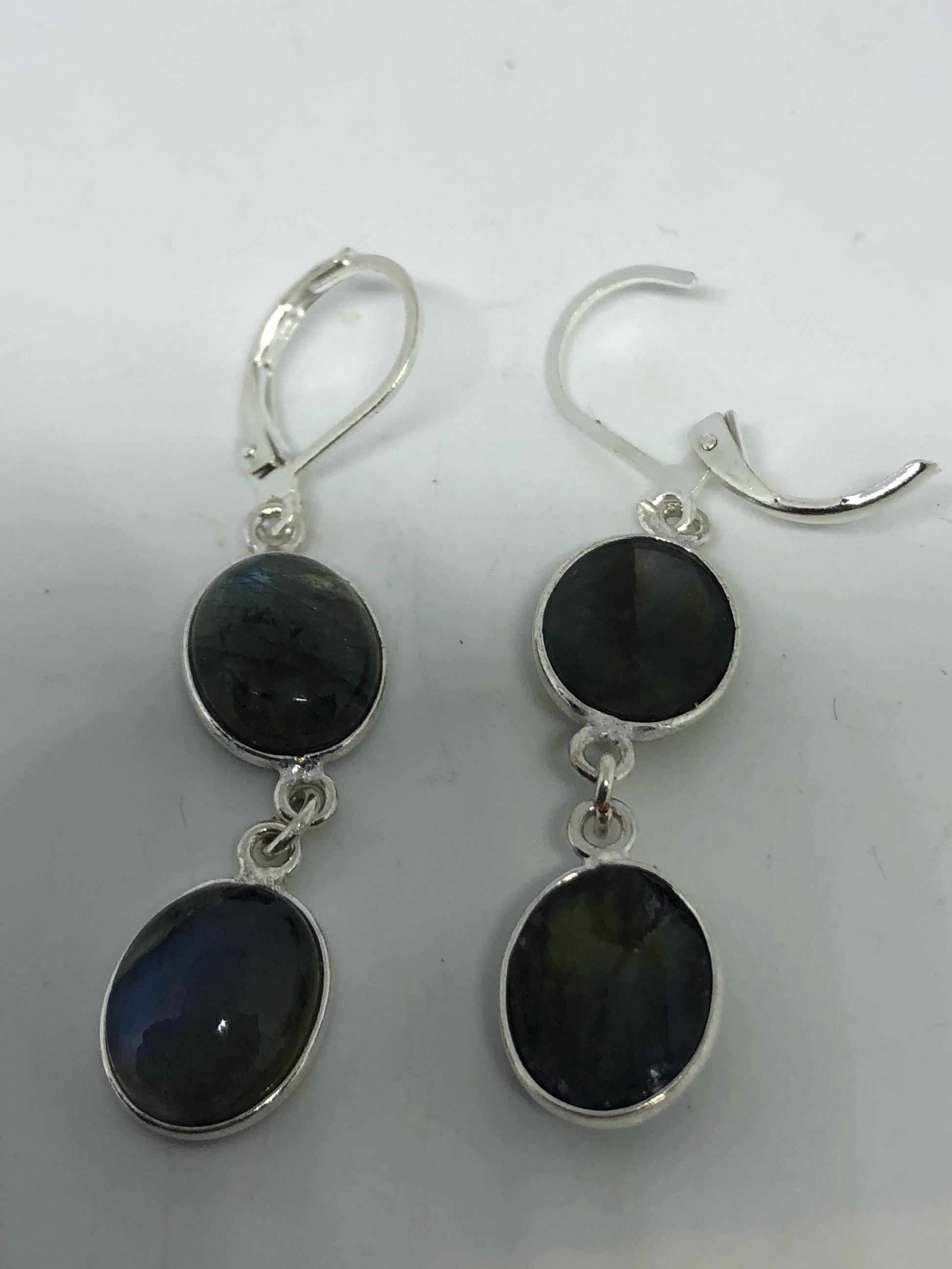 Vintage Labradorite Silver Dangle Earrings