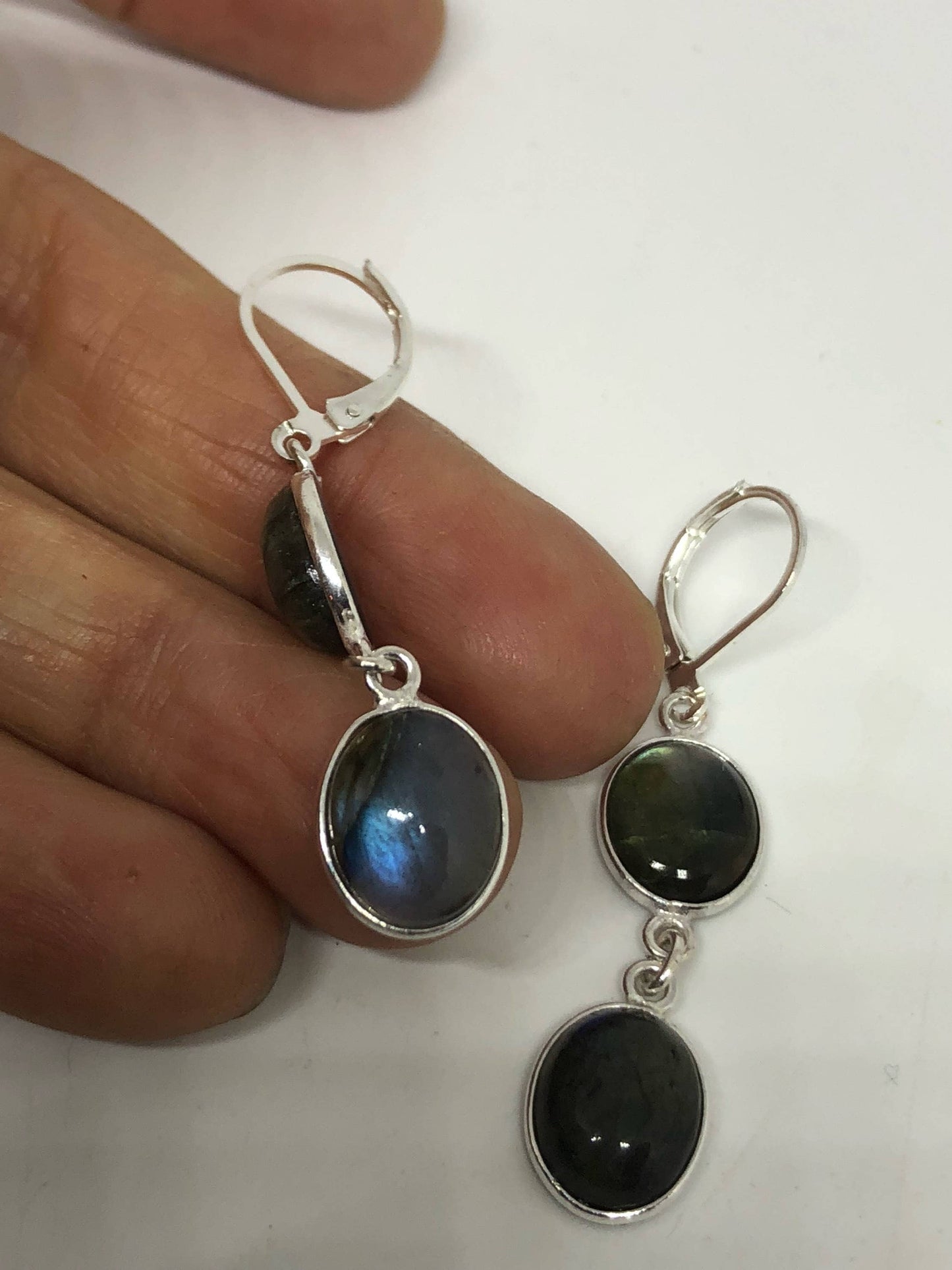 Vintage Labradorite Silver Dangle Earrings