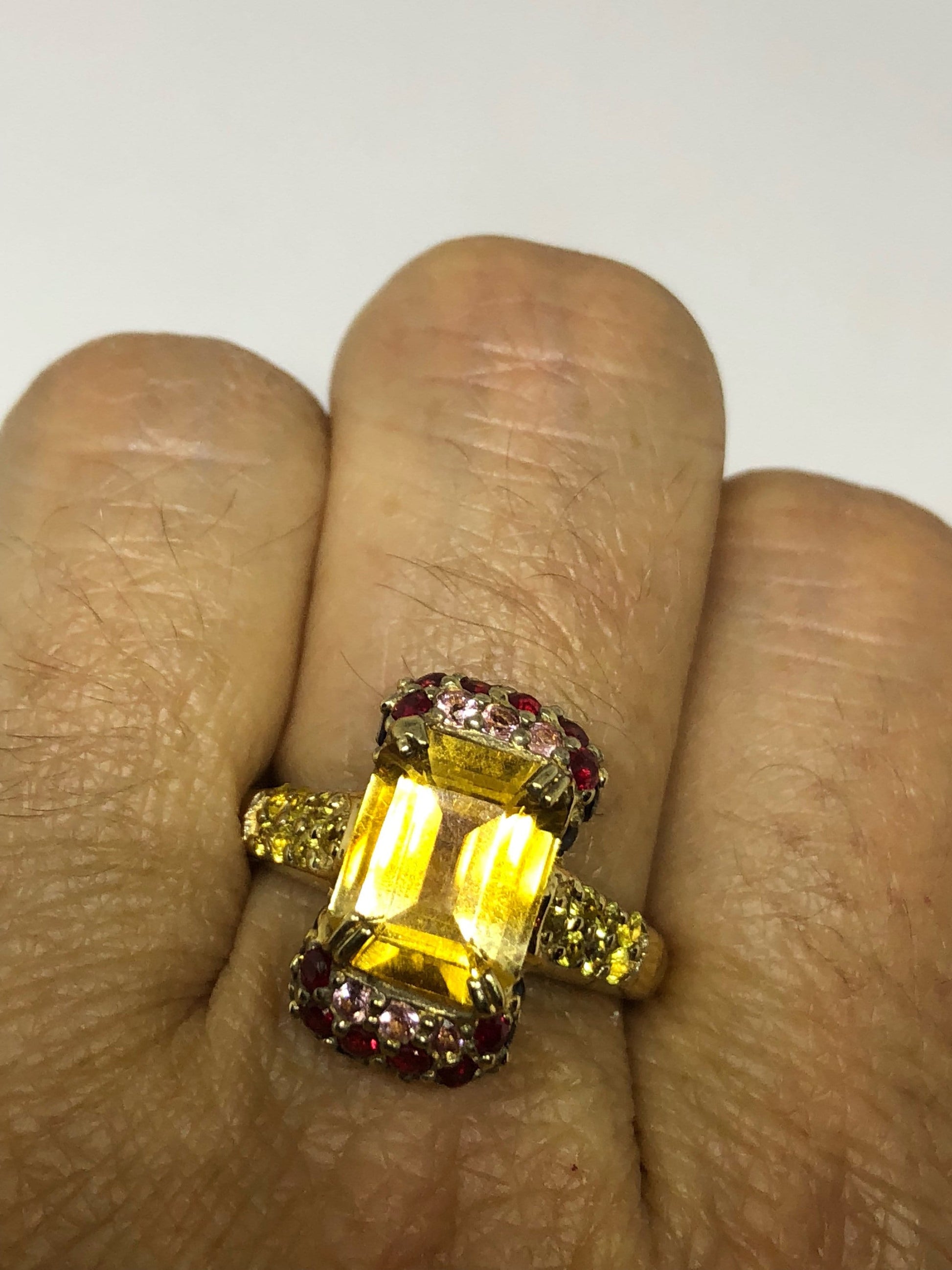 Vintage Handmade Golden Genuine Citrine 925 Sterling Silver Gothic Ring