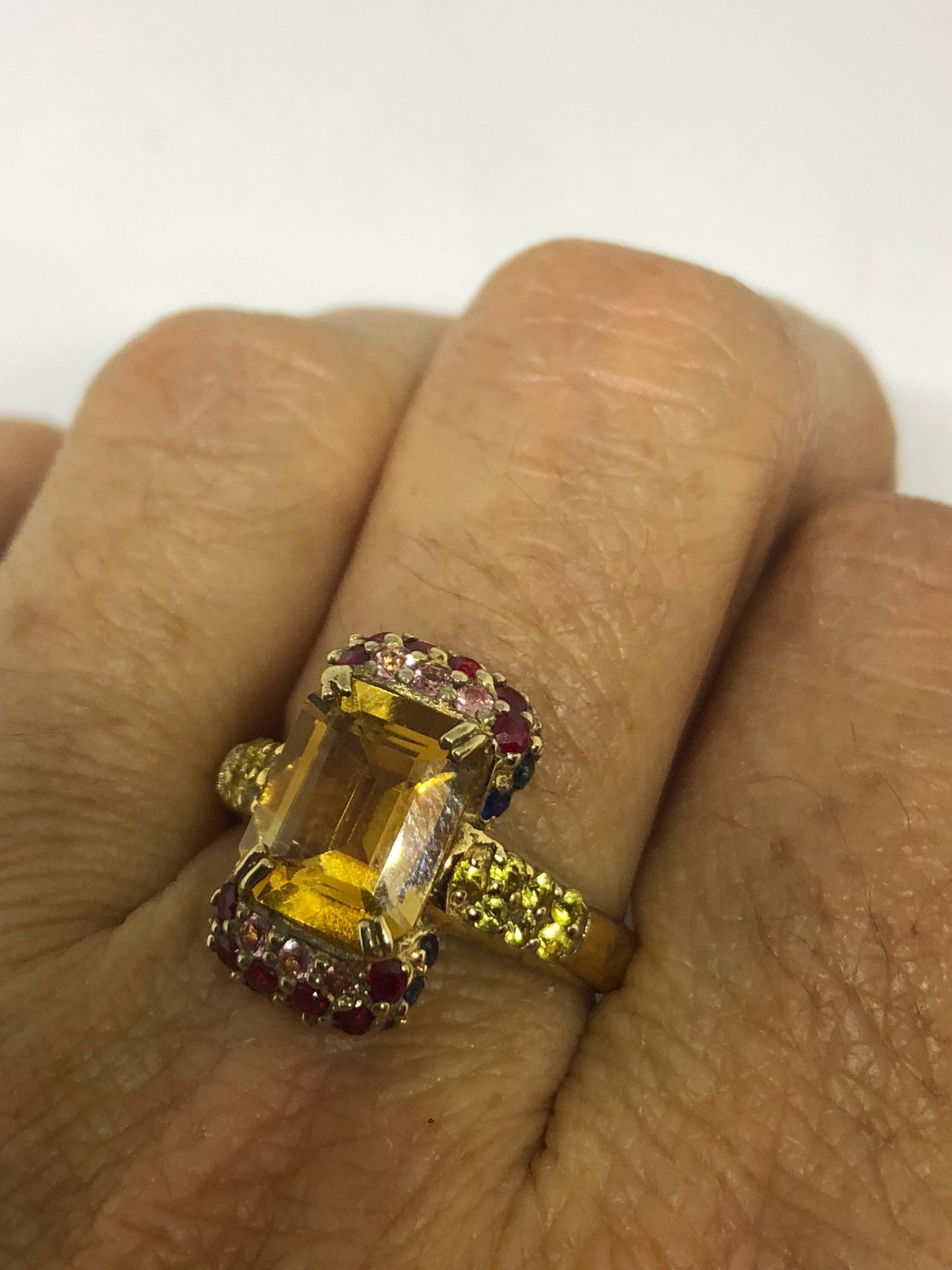 Vintage Handmade Golden Genuine Citrine 925 Sterling Silver Gothic Ring