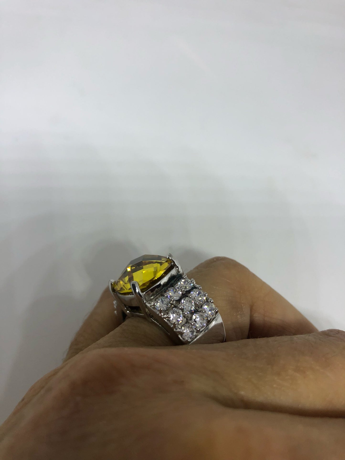 Vintage Handmade Golden Genuine Citrine 925 Sterling Silver Gothic Ring