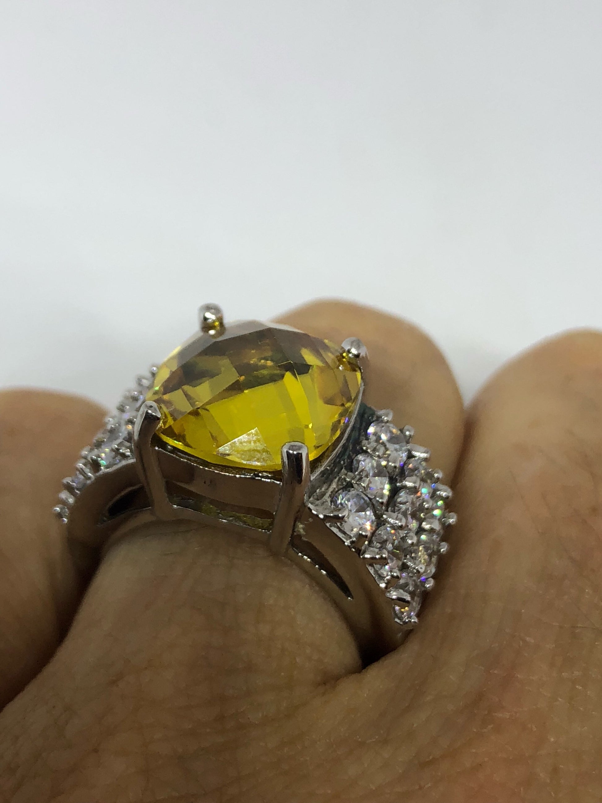 Vintage Handmade Golden Genuine Citrine 925 Sterling Silver Gothic Ring