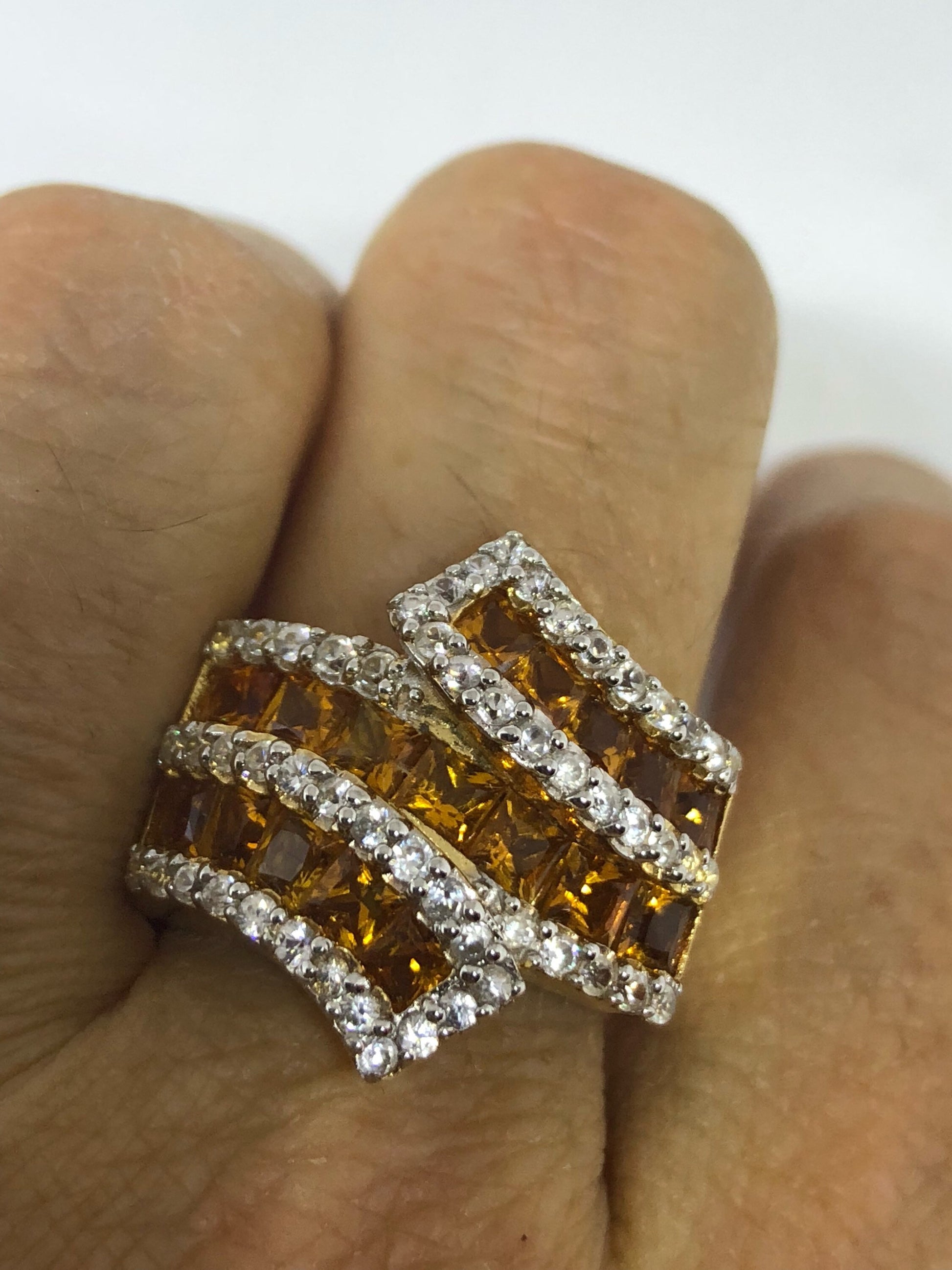 Vintage Handmade Golden Genuine Citrine 925 Sterling Silver Gothic Ring