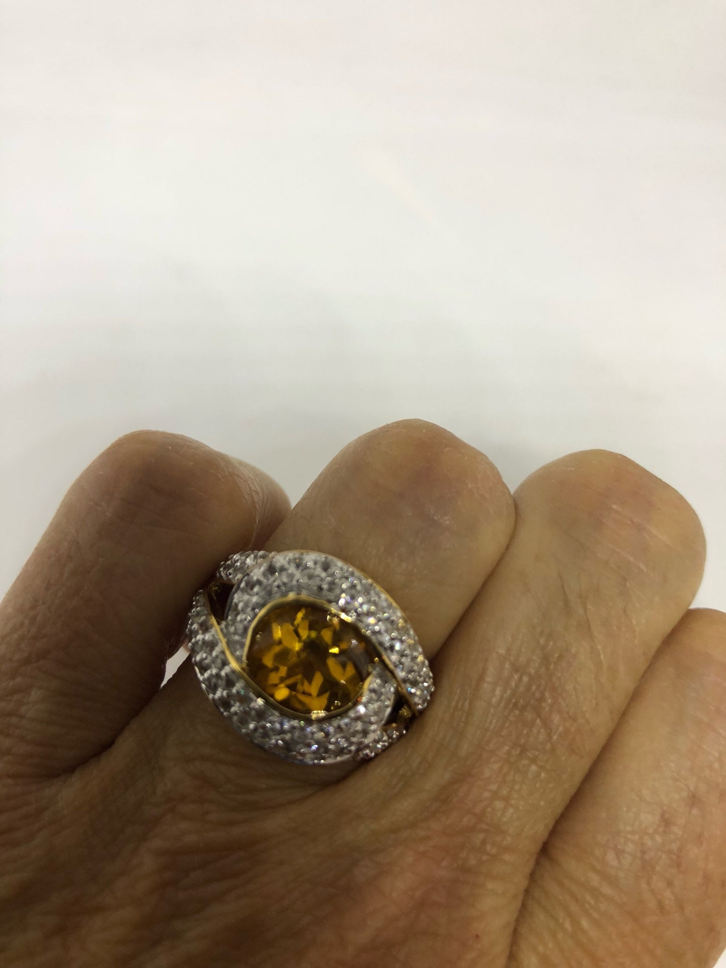 Vintage Handmade Golden Genuine Citrine 925 Sterling Silver Gothic Ring