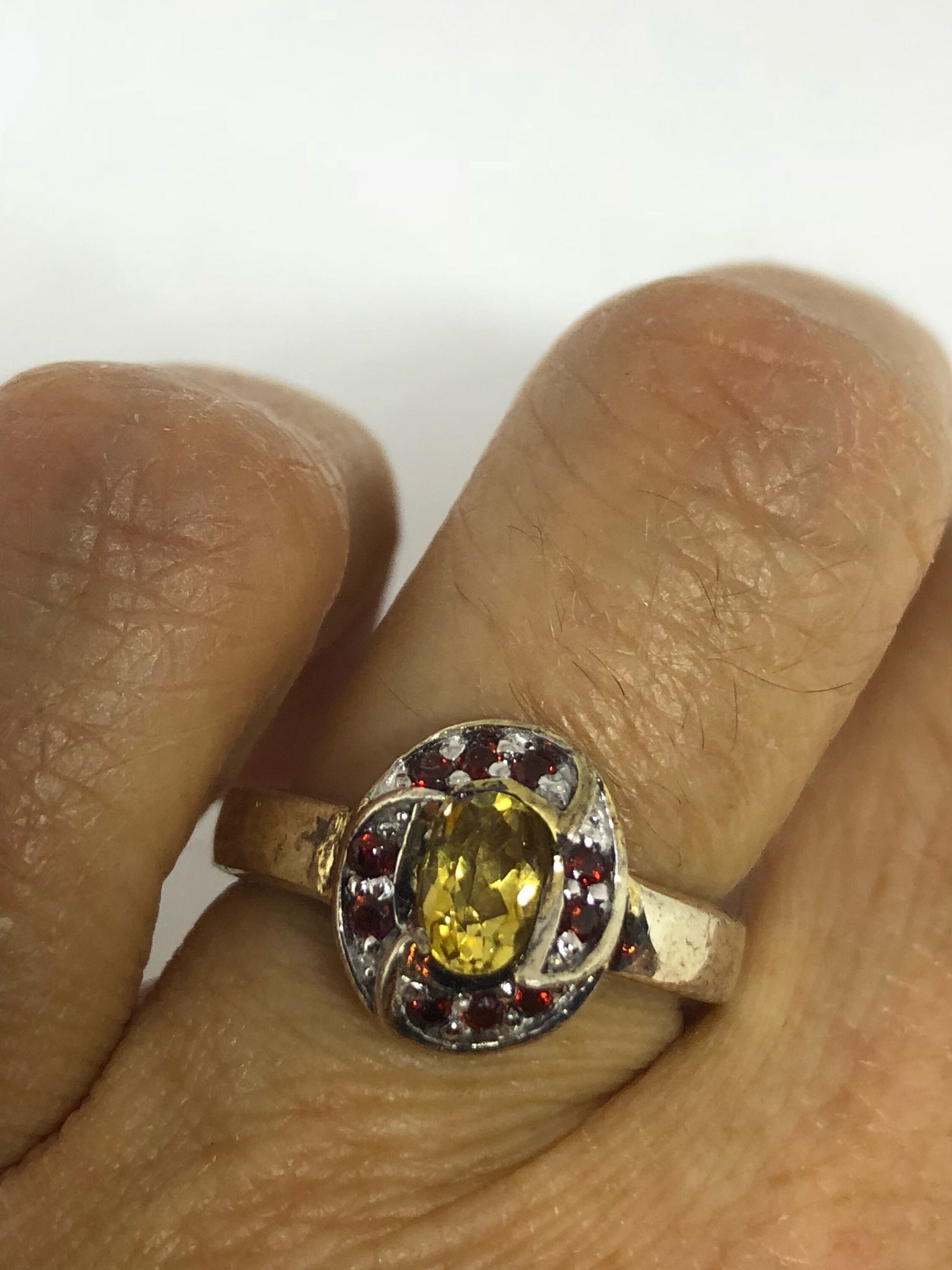 Vintage Handmade Golden Genuine Citrine 925 Sterling Silver Gothic Ring