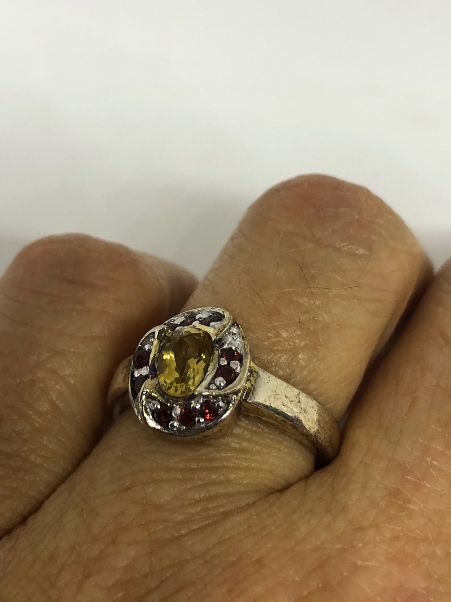 Vintage Handmade Golden Genuine Citrine 925 Sterling Silver Gothic Ring