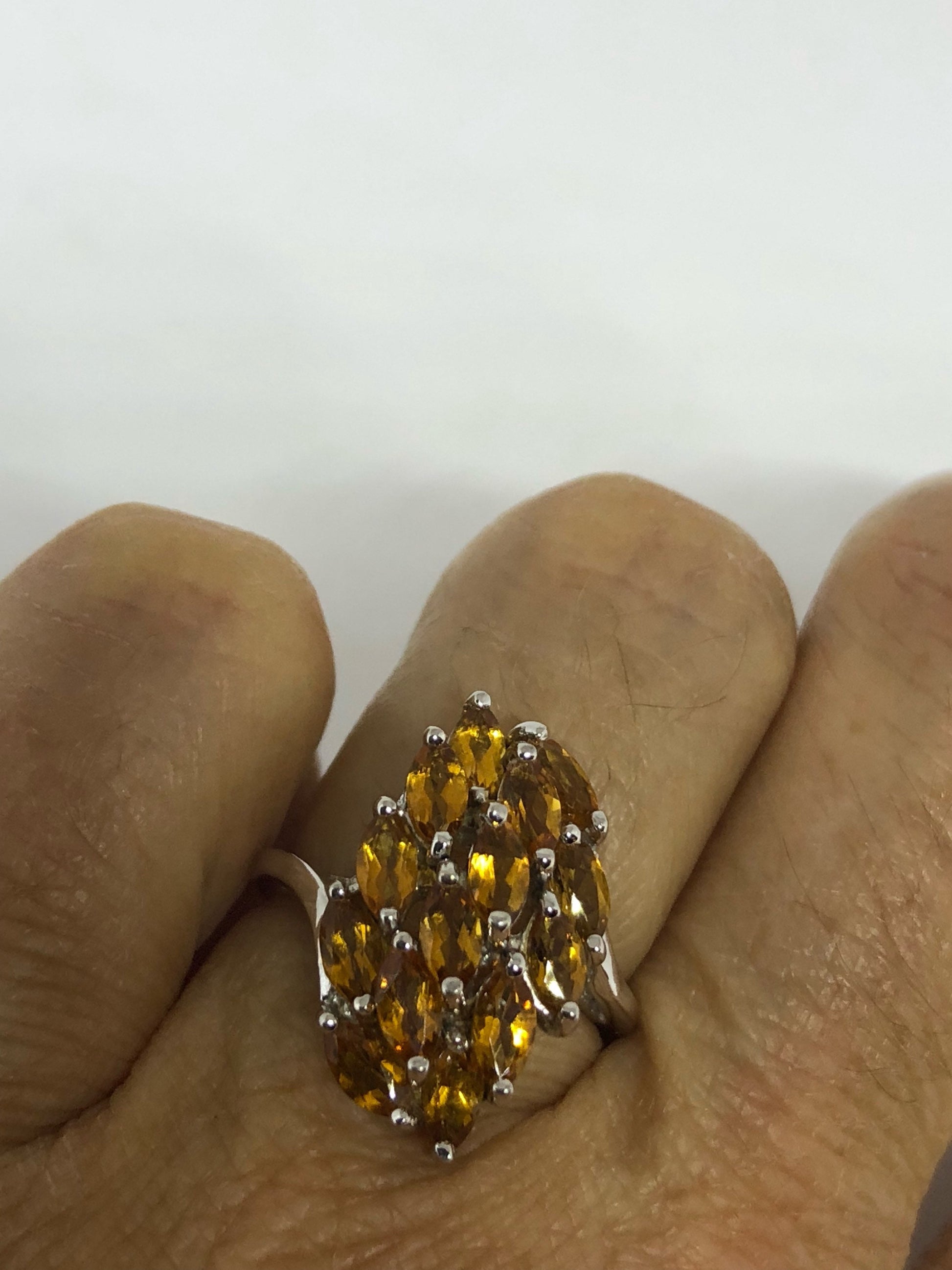 Vintage Handmade Golden Genuine Citrine 925 Sterling Silver Gothic Ring