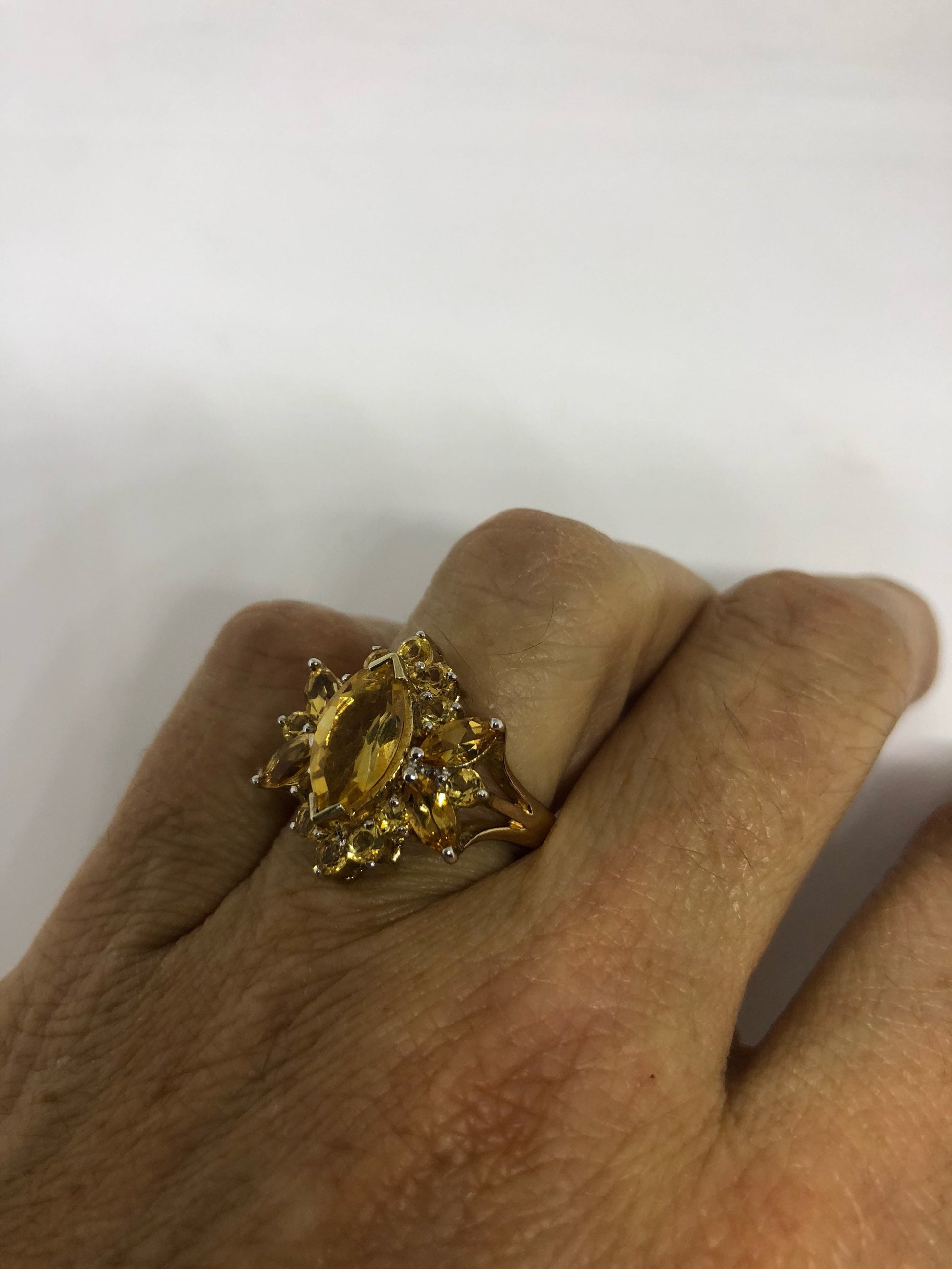 Vintage Handmade Golden Genuine Citrine 925 Sterling Silver Gothic Ring